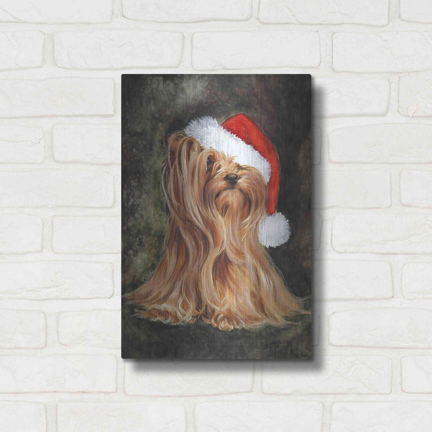 Luxe Metal Art 'Noel - Yorkshire Terrier' by Barbara Keith, Metal Wall Art,12x16