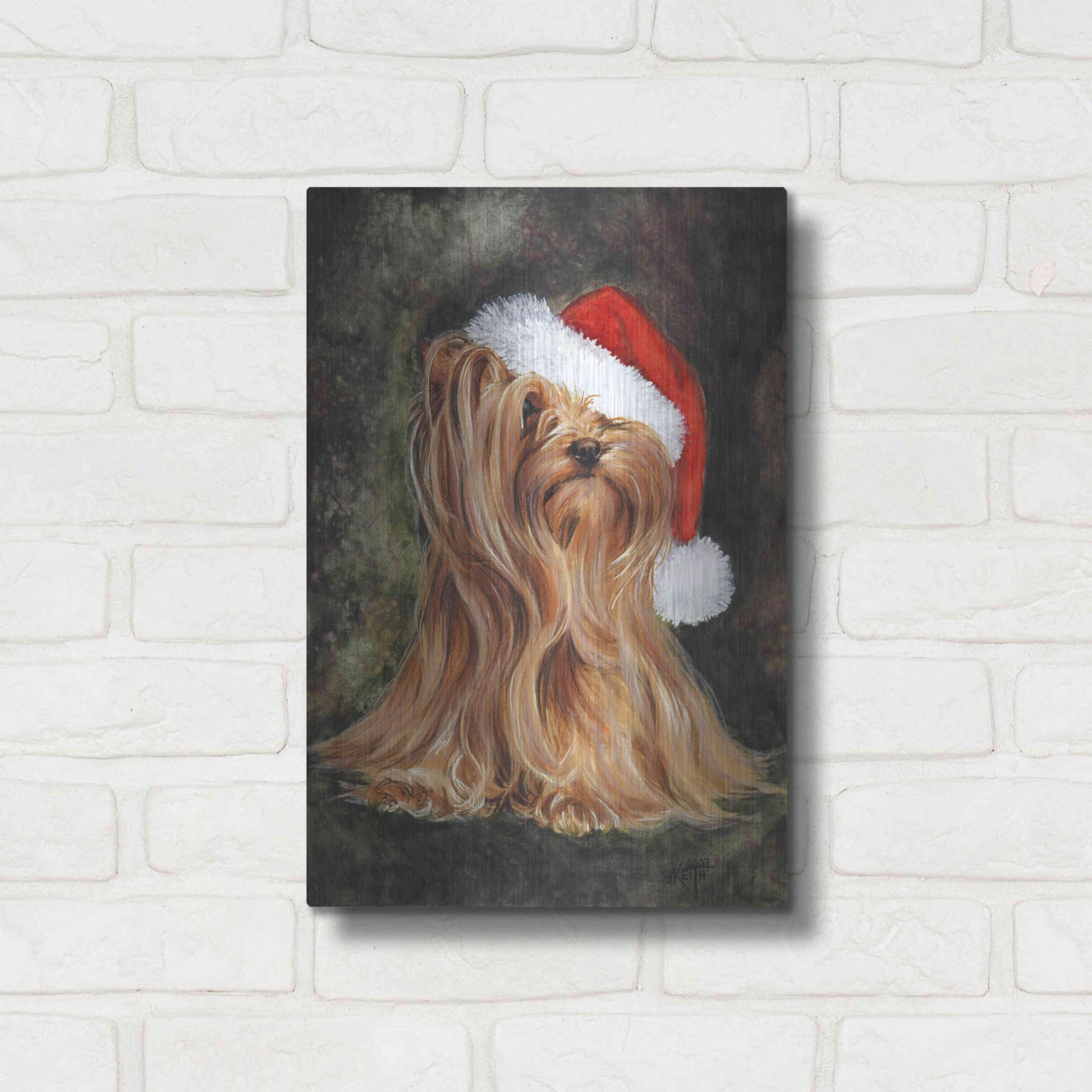 Luxe Metal Art 'Noel - Yorkshire Terrier' by Barbara Keith, Metal Wall Art,12x16