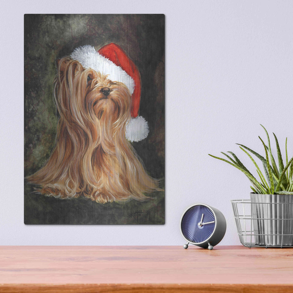 Luxe Metal Art 'Noel - Yorkshire Terrier' by Barbara Keith, Metal Wall Art,12x16