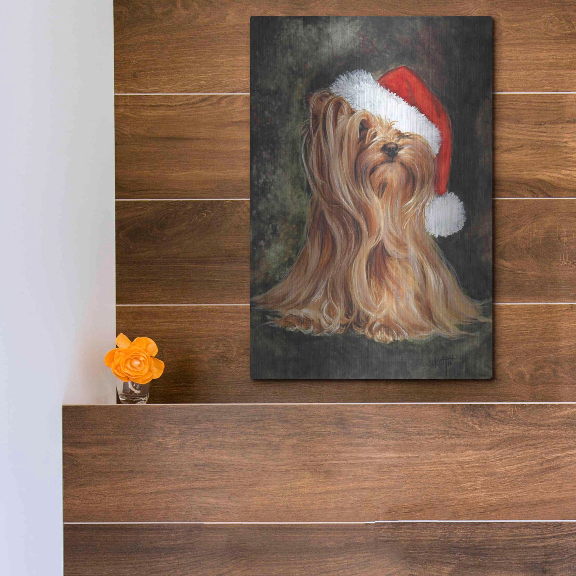 Luxe Metal Art 'Noel - Yorkshire Terrier' by Barbara Keith, Metal Wall Art,12x16