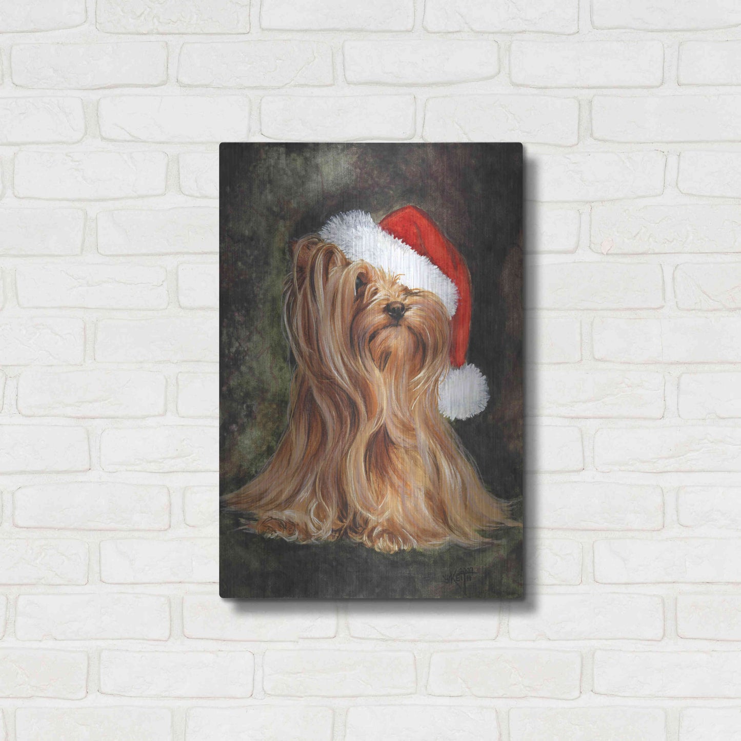 Luxe Metal Art 'Noel - Yorkshire Terrier' by Barbara Keith, Metal Wall Art,16x24