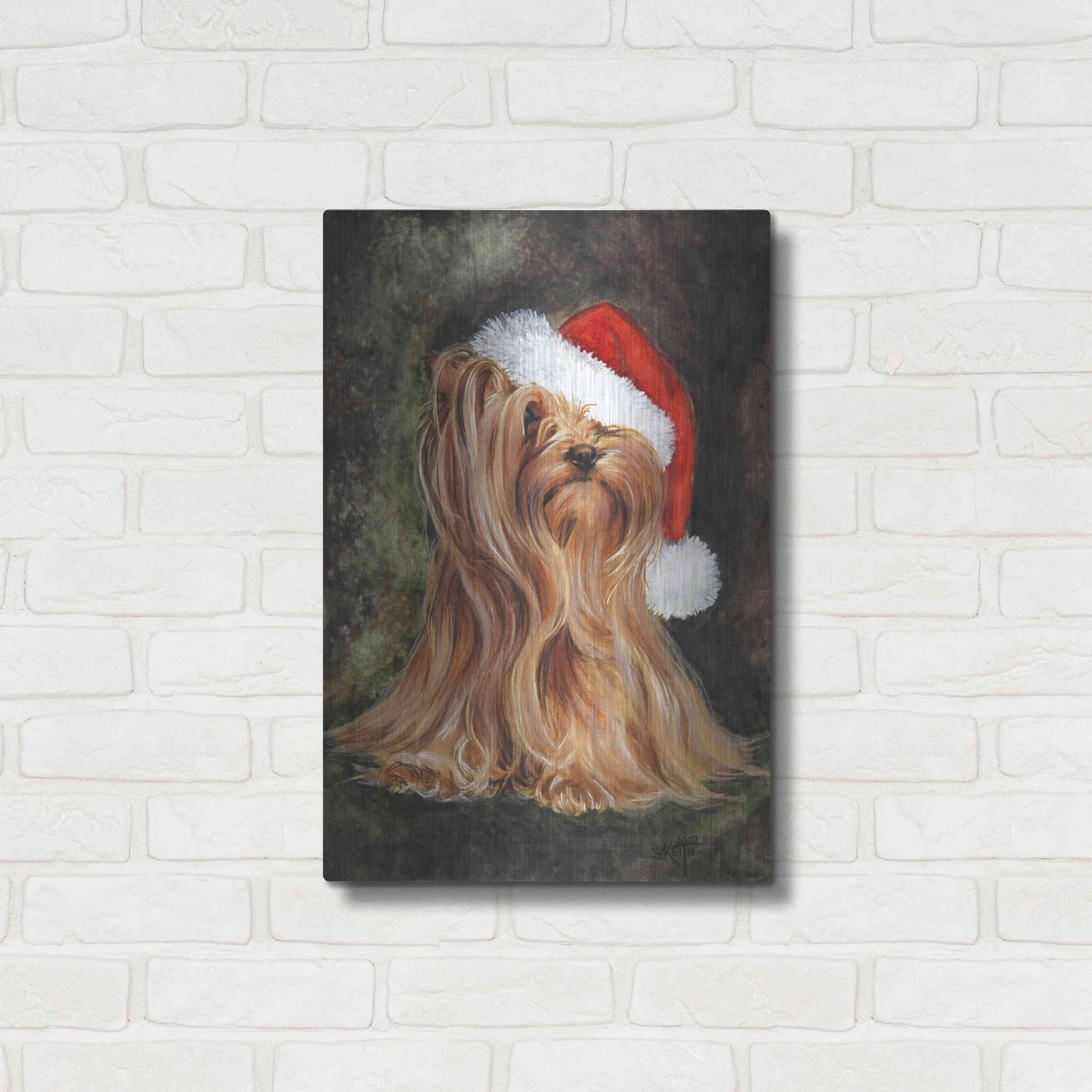 Luxe Metal Art 'Noel - Yorkshire Terrier' by Barbara Keith, Metal Wall Art,16x24