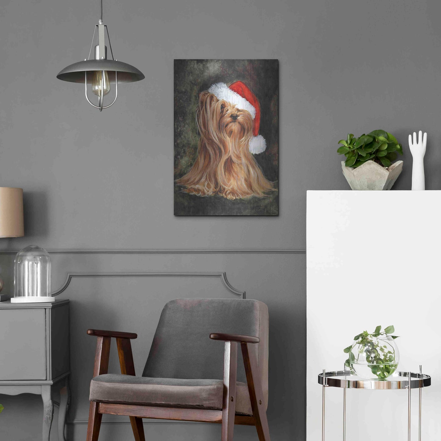 Luxe Metal Art 'Noel - Yorkshire Terrier' by Barbara Keith, Metal Wall Art,16x24