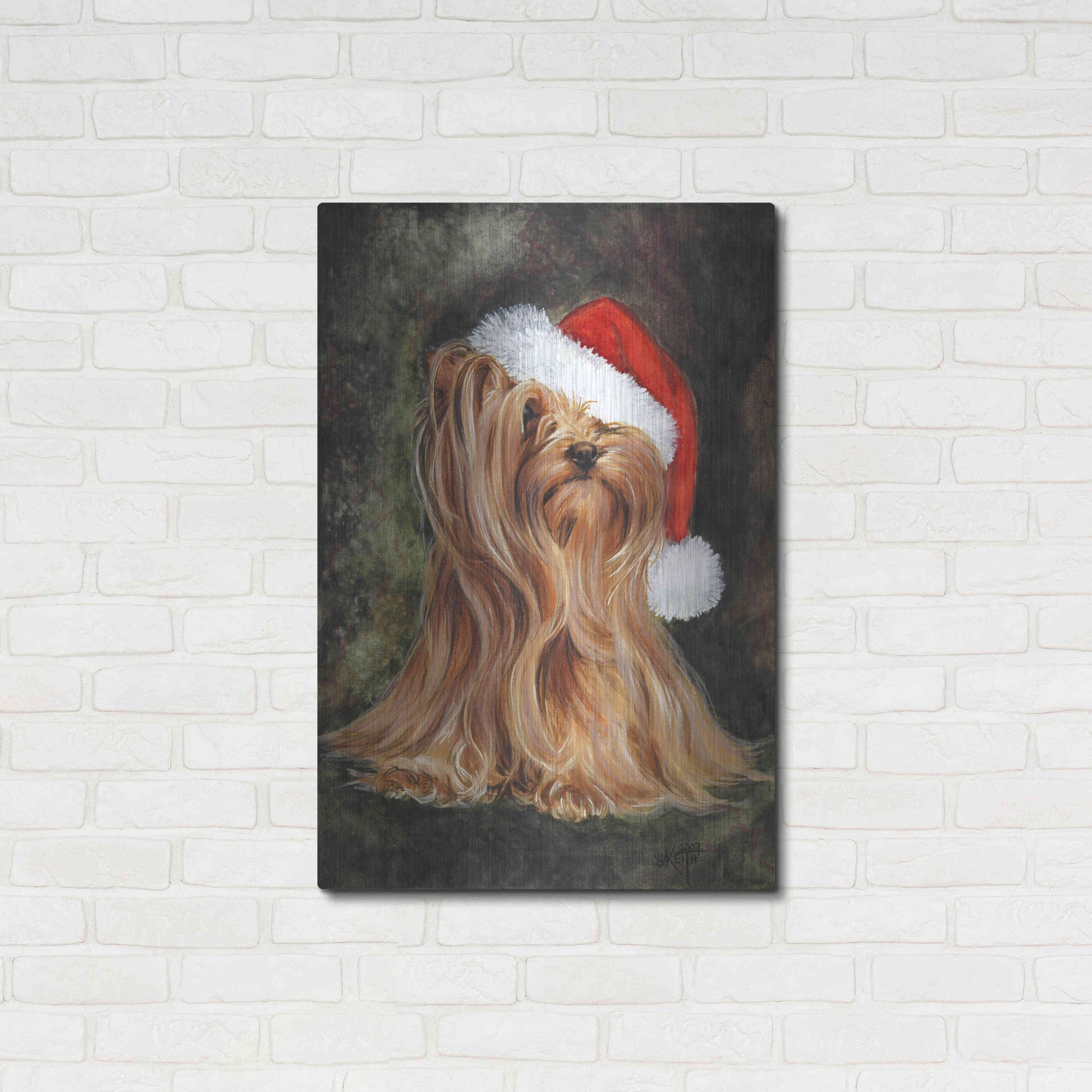 Luxe Metal Art 'Noel - Yorkshire Terrier' by Barbara Keith, Metal Wall Art,24x36