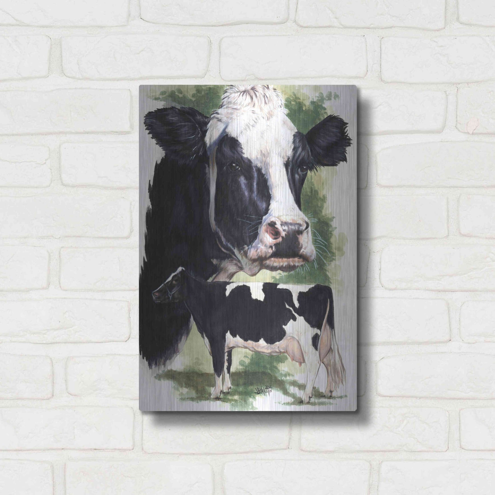 Luxe Metal Art 'Holstein Cow' by Barbara Keith, Metal Wall Art,12x16