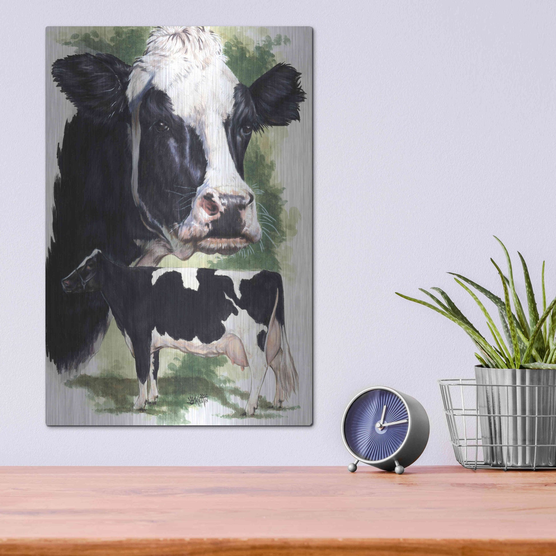 Luxe Metal Art 'Holstein Cow' by Barbara Keith, Metal Wall Art,12x16