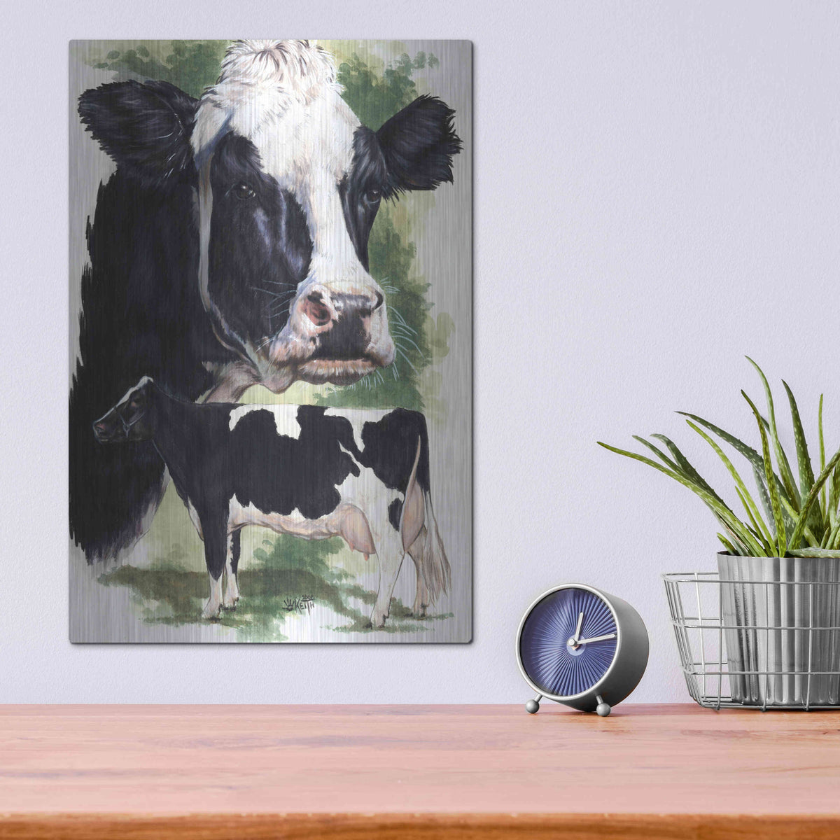 Luxe Metal Art 'Holstein Cow' by Barbara Keith, Metal Wall Art,12x16