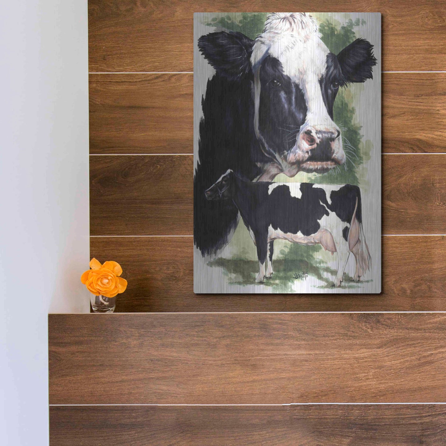 Luxe Metal Art 'Holstein Cow' by Barbara Keith, Metal Wall Art,12x16