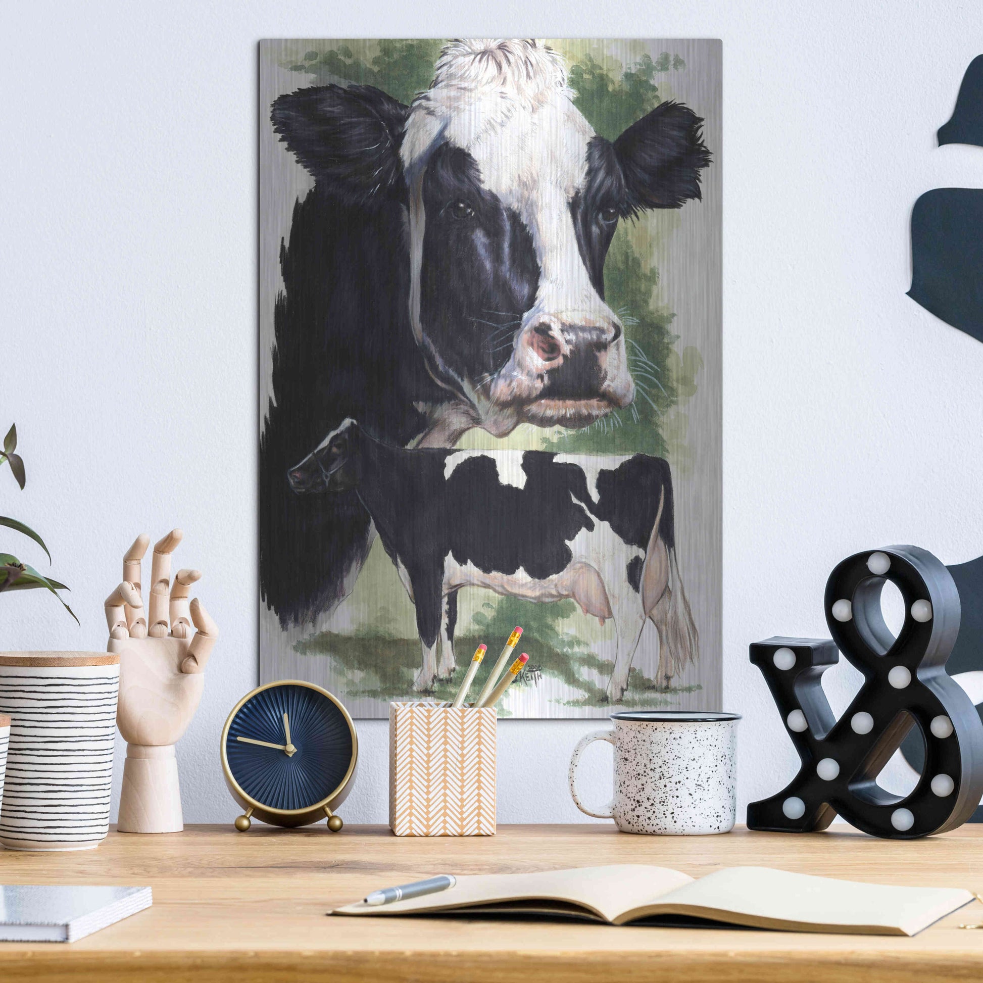 Luxe Metal Art 'Holstein Cow' by Barbara Keith, Metal Wall Art,12x16