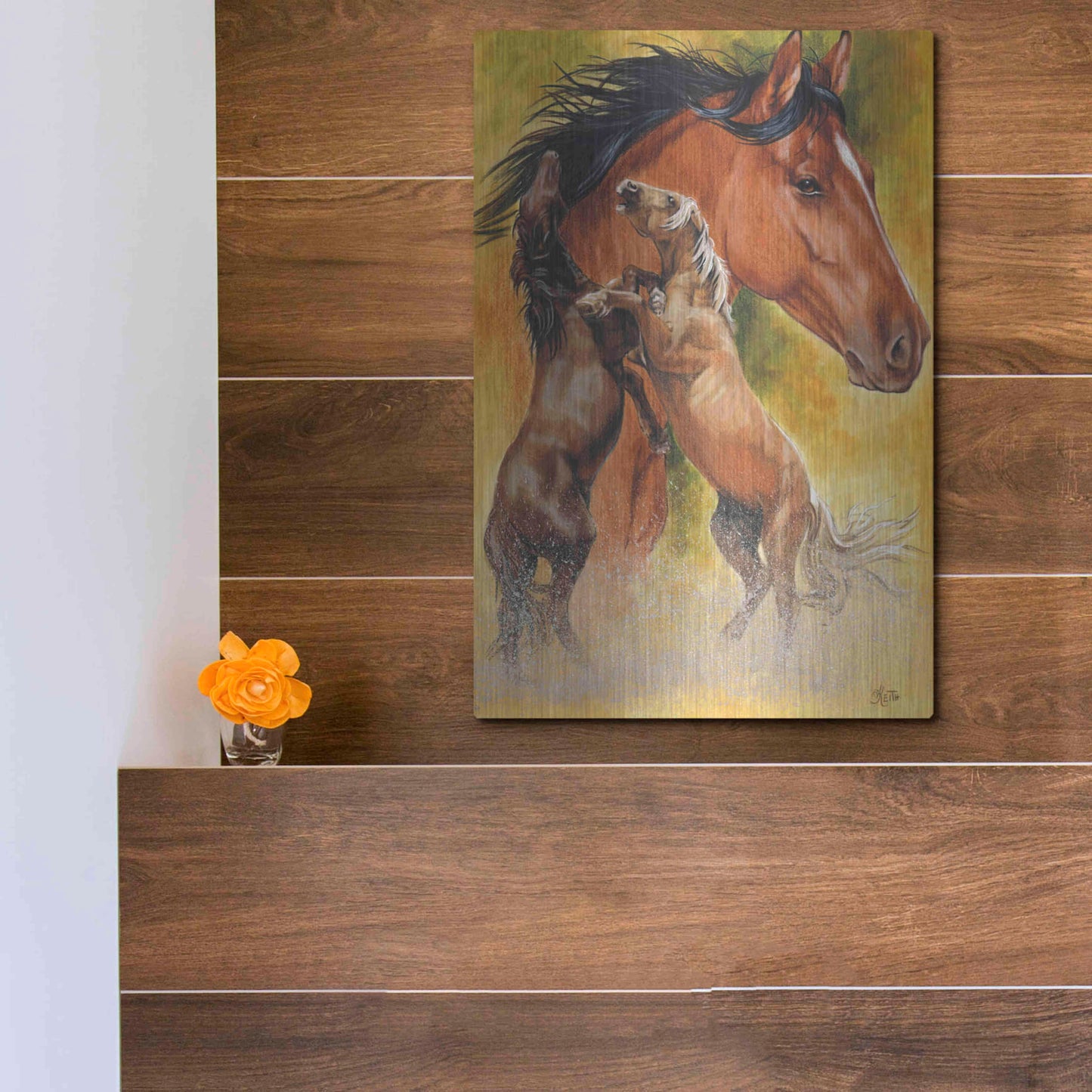 Luxe Metal Art 'Mustang' by Barbara Keith, Metal Wall Art,12x16