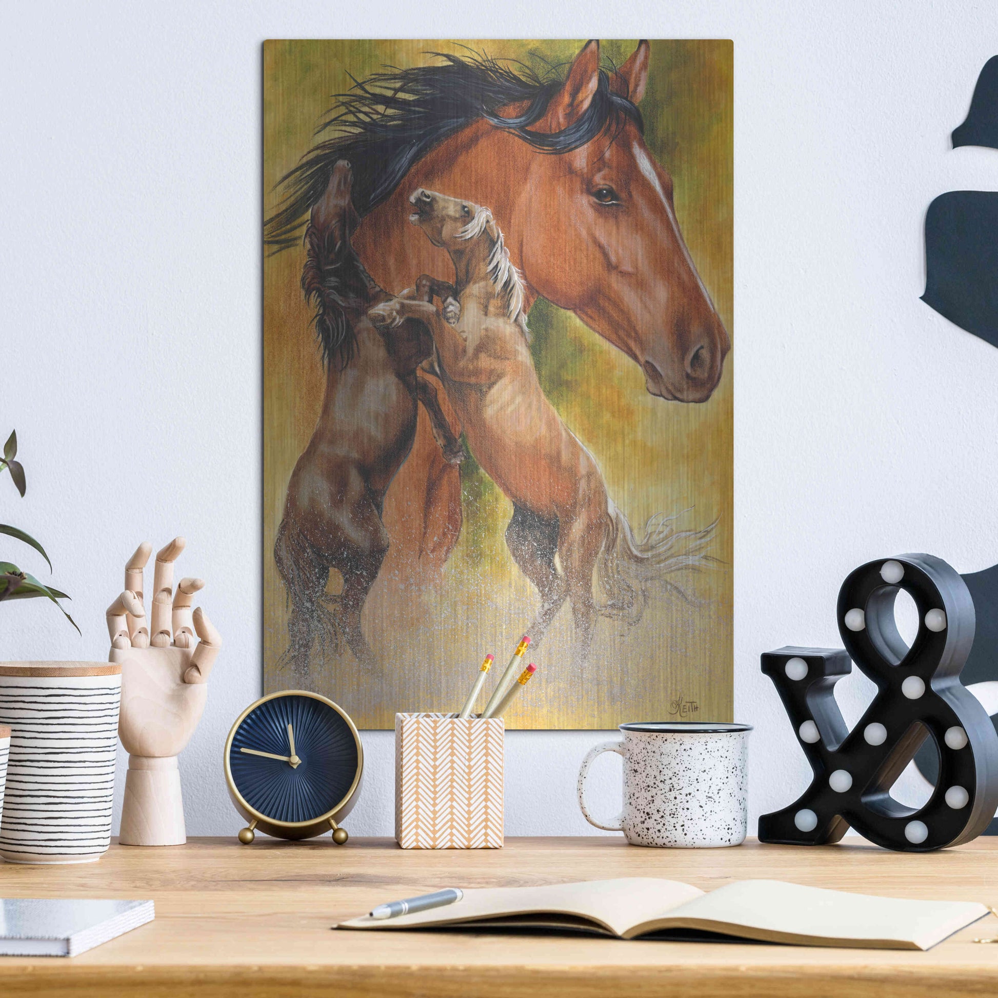 Luxe Metal Art 'Mustang' by Barbara Keith, Metal Wall Art,12x16