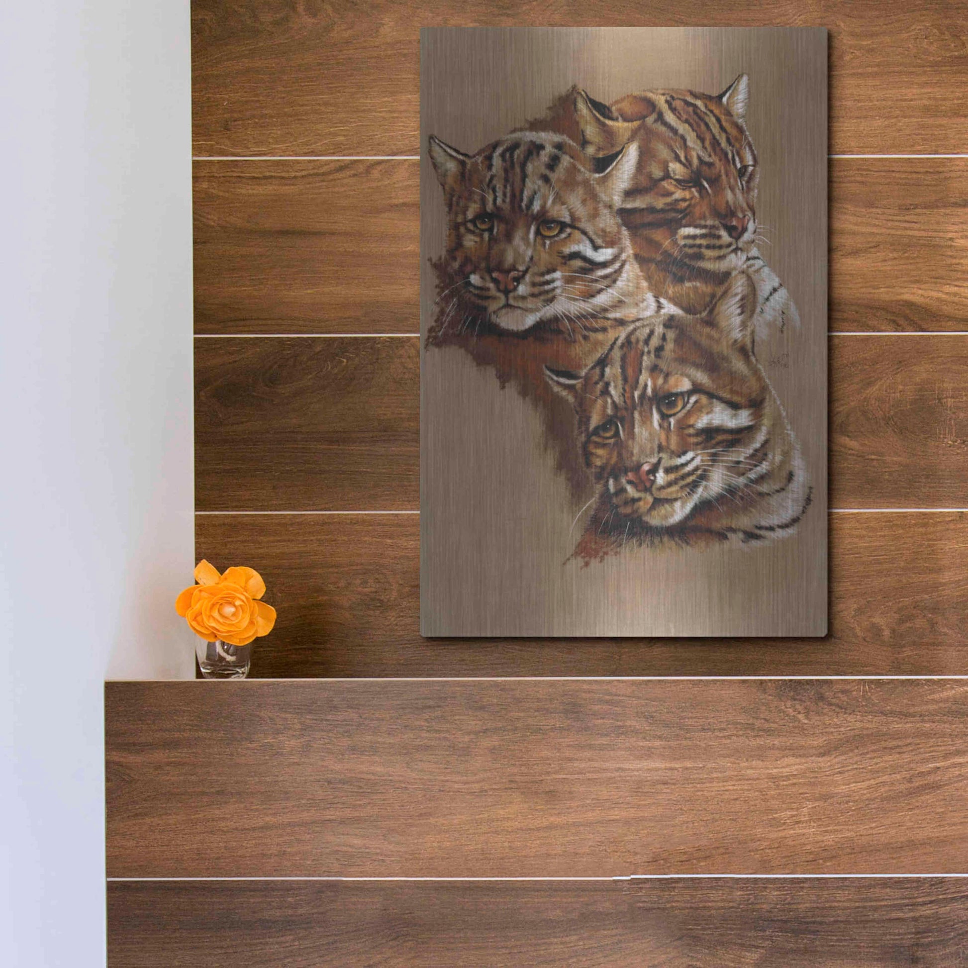 Luxe Metal Art 'Fire Cat' by Barbara Keith, Metal Wall Art,12x16