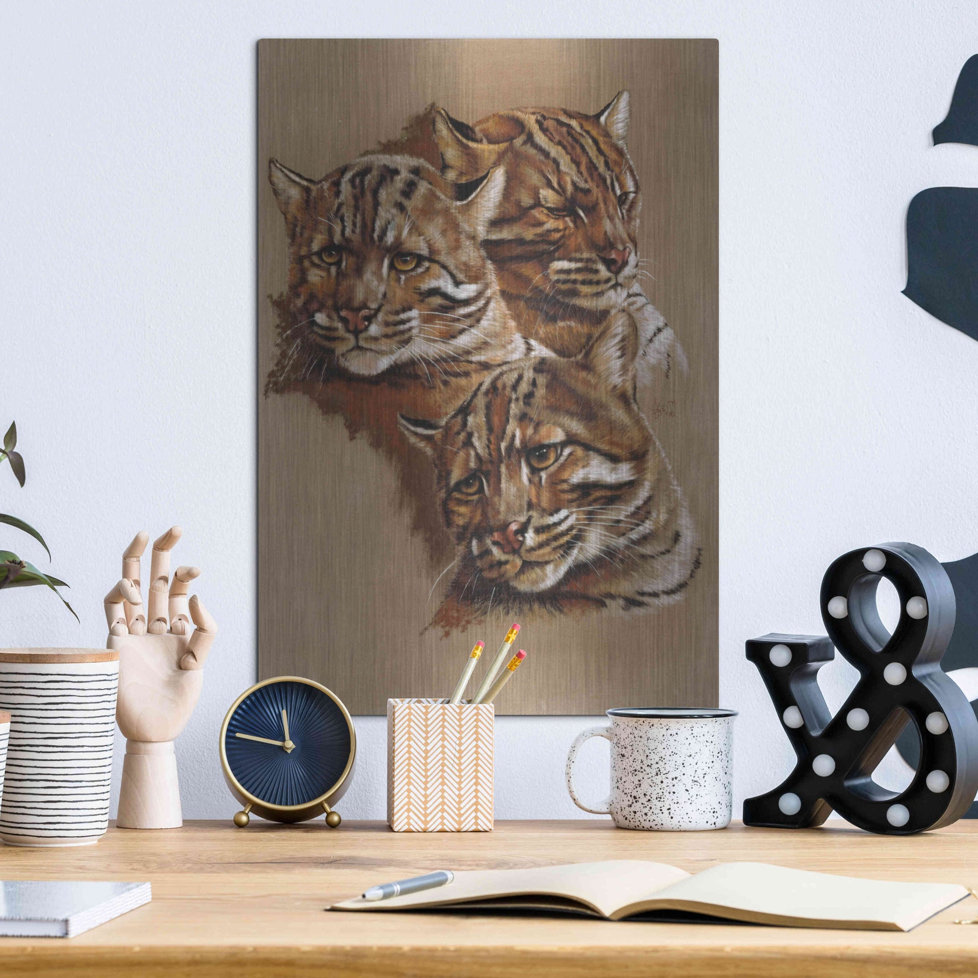 Luxe Metal Art 'Fire Cat' by Barbara Keith, Metal Wall Art,12x16