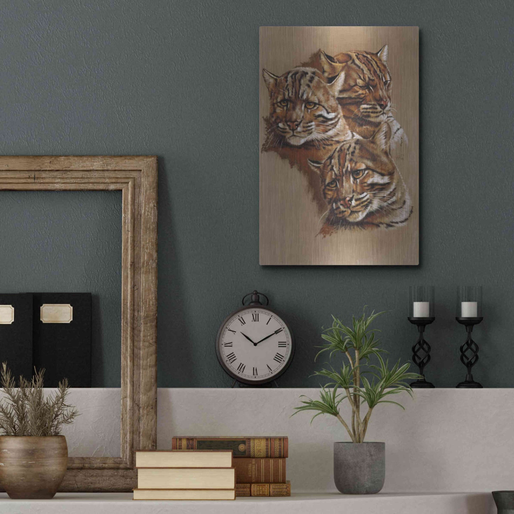 Luxe Metal Art 'Fire Cat' by Barbara Keith, Metal Wall Art,12x16