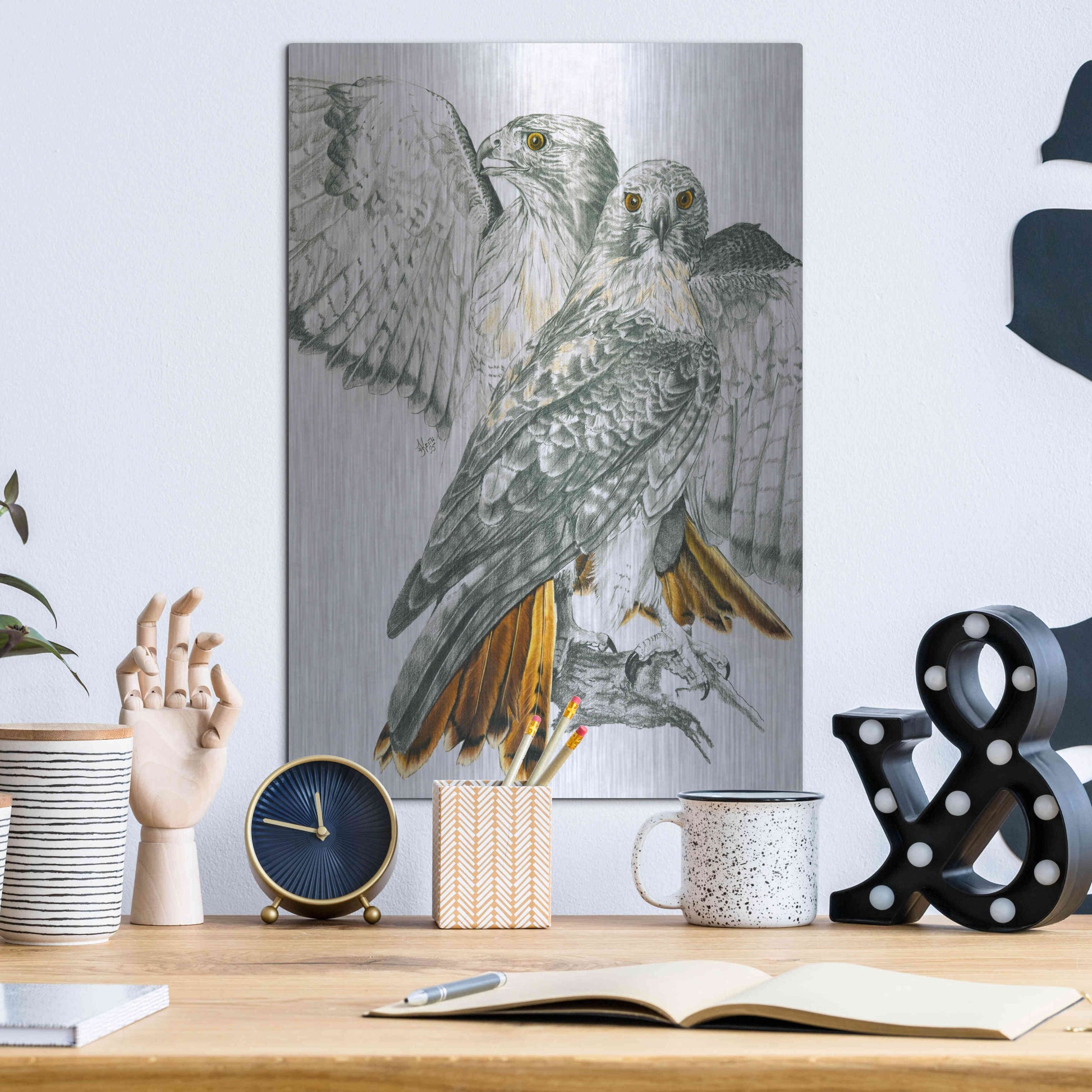 Luxe Metal Art 'Redtailed Hawk' by Barbara Keith, Metal Wall Art,12x16