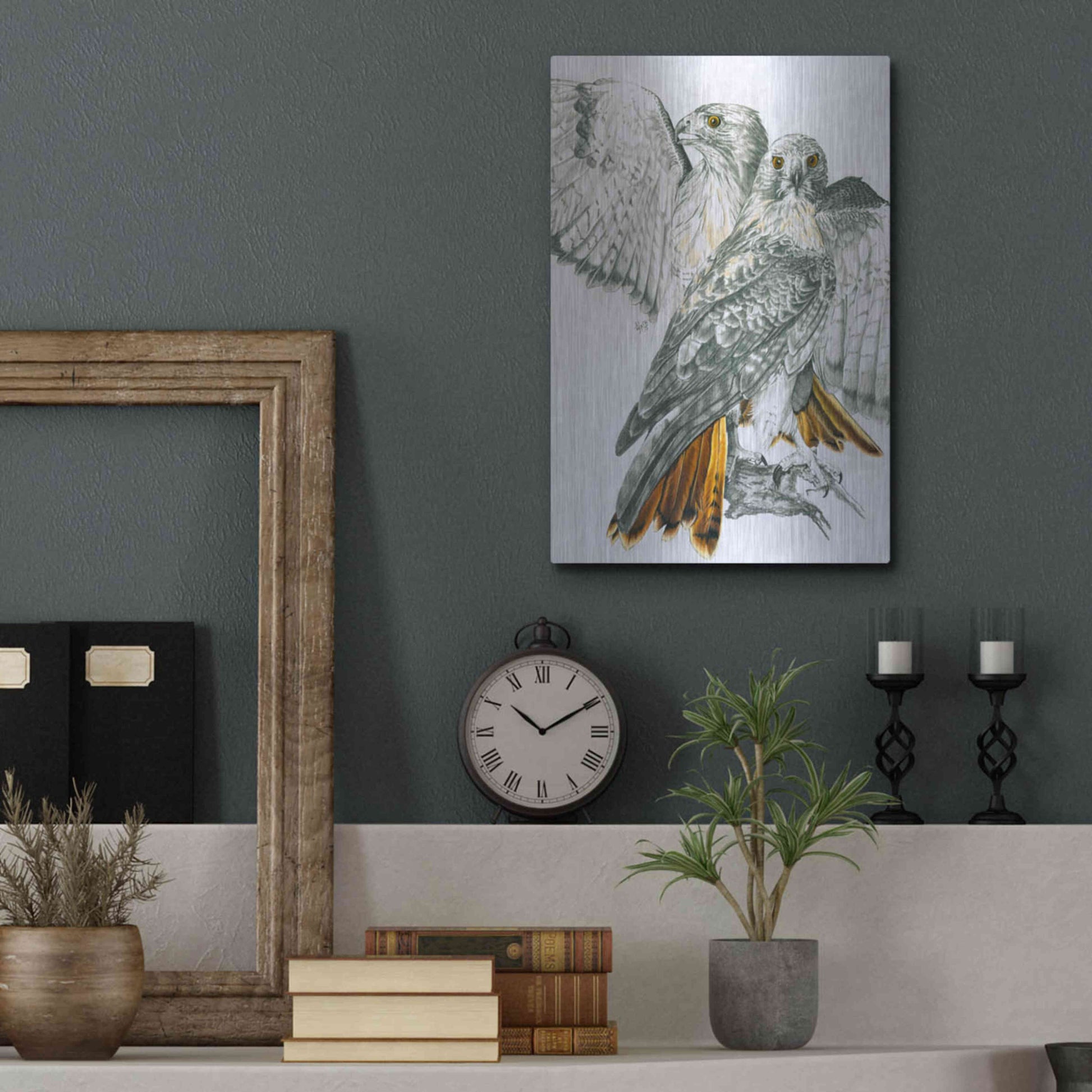 Luxe Metal Art 'Redtailed Hawk' by Barbara Keith, Metal Wall Art,12x16