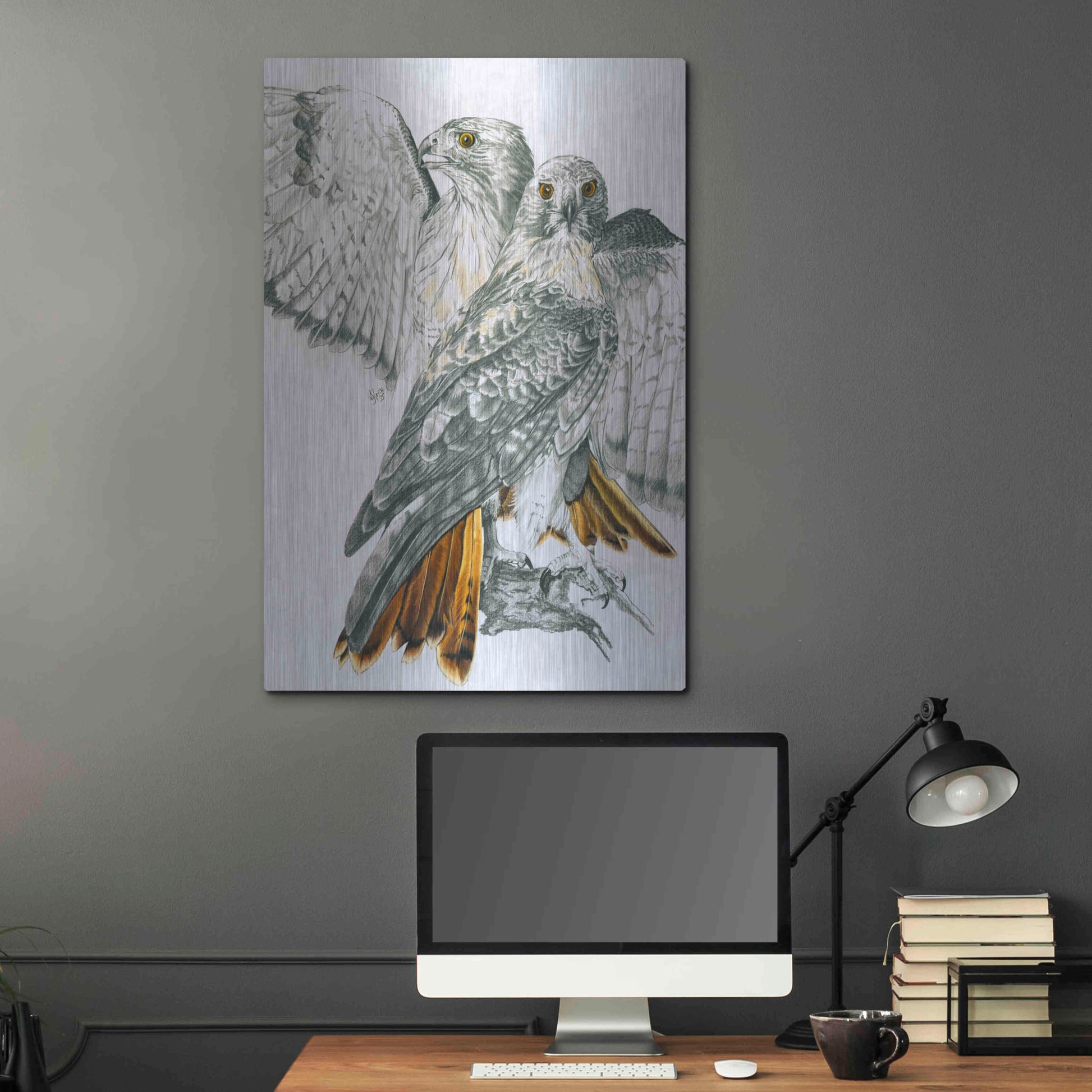 Luxe Metal Art 'Redtailed Hawk' by Barbara Keith, Metal Wall Art,24x36