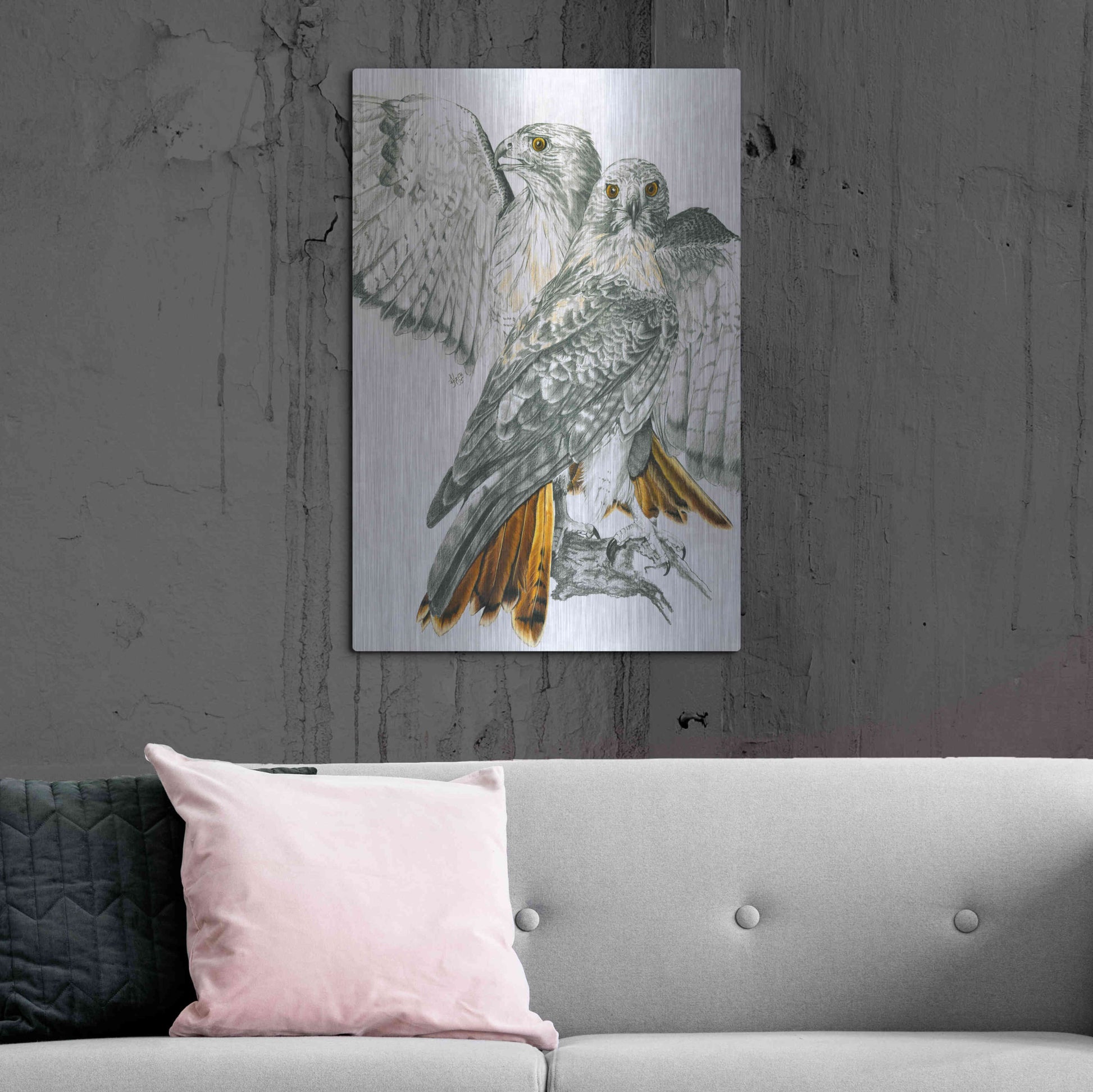 Luxe Metal Art 'Redtailed Hawk' by Barbara Keith, Metal Wall Art,24x36