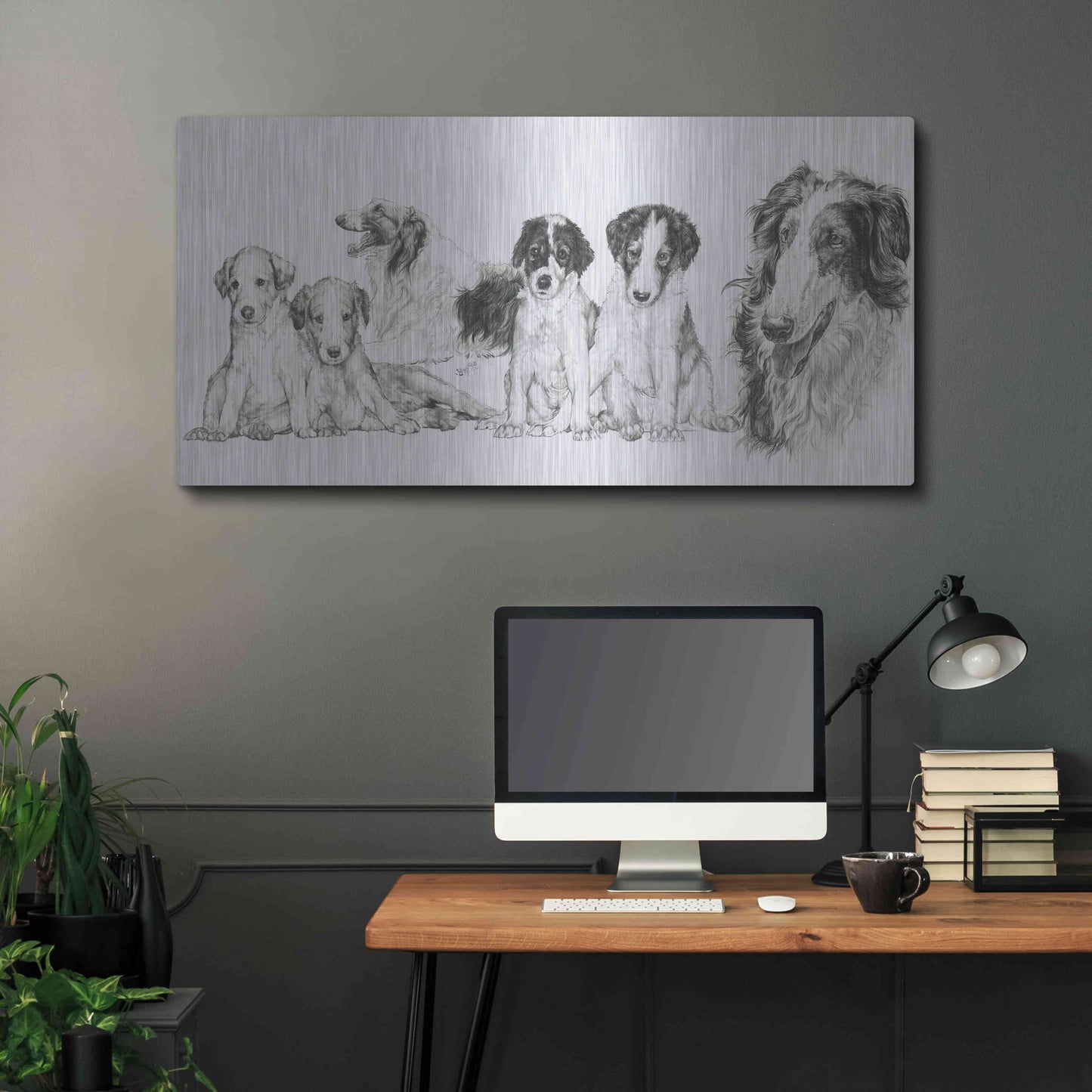 Luxe Metal Art 'Growing Up Borzoi' by Barbara Keith, Metal Wall Art,48x24