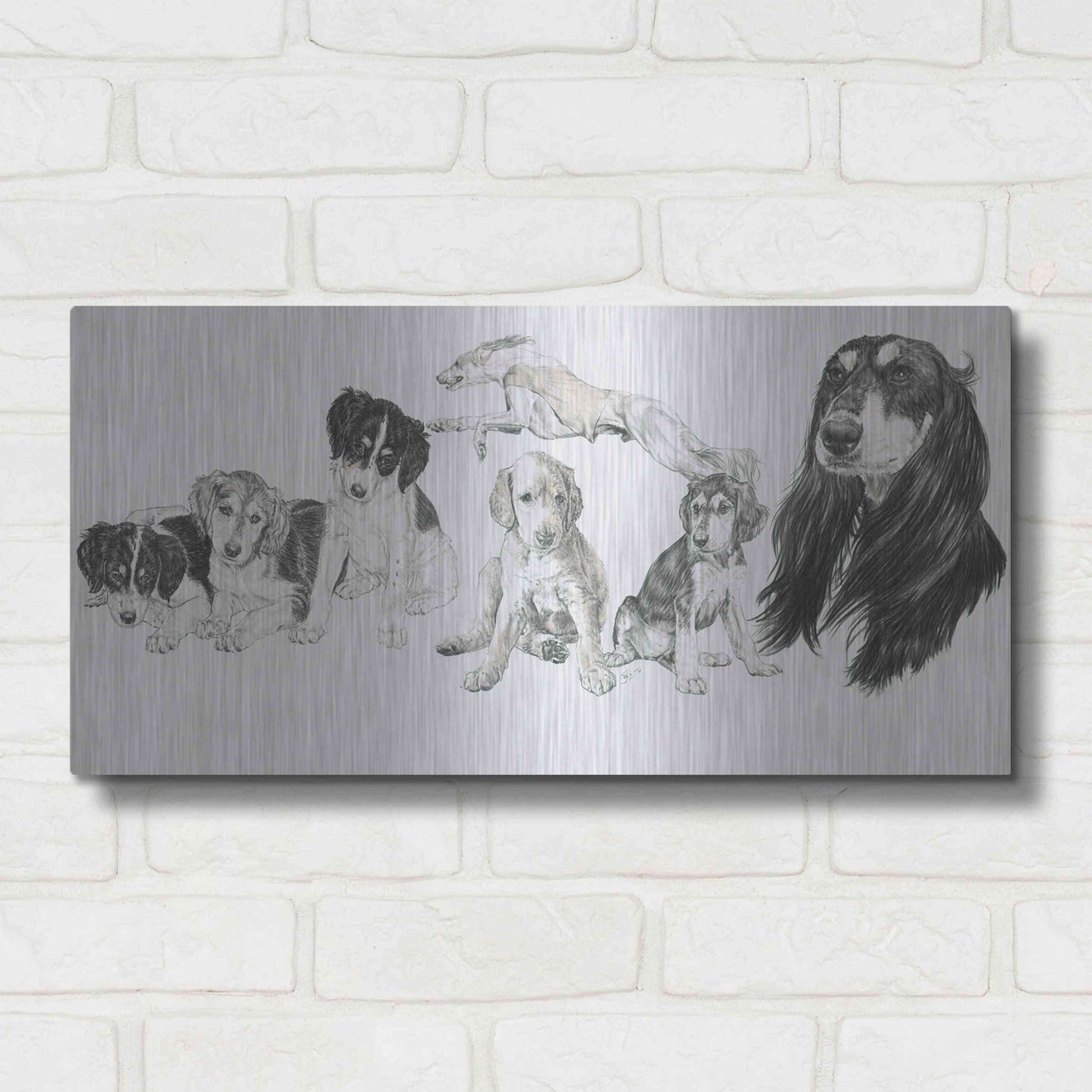 Luxe Metal Art 'Growing Up Saluki' by Barbara Keith, Metal Wall Art,24x12