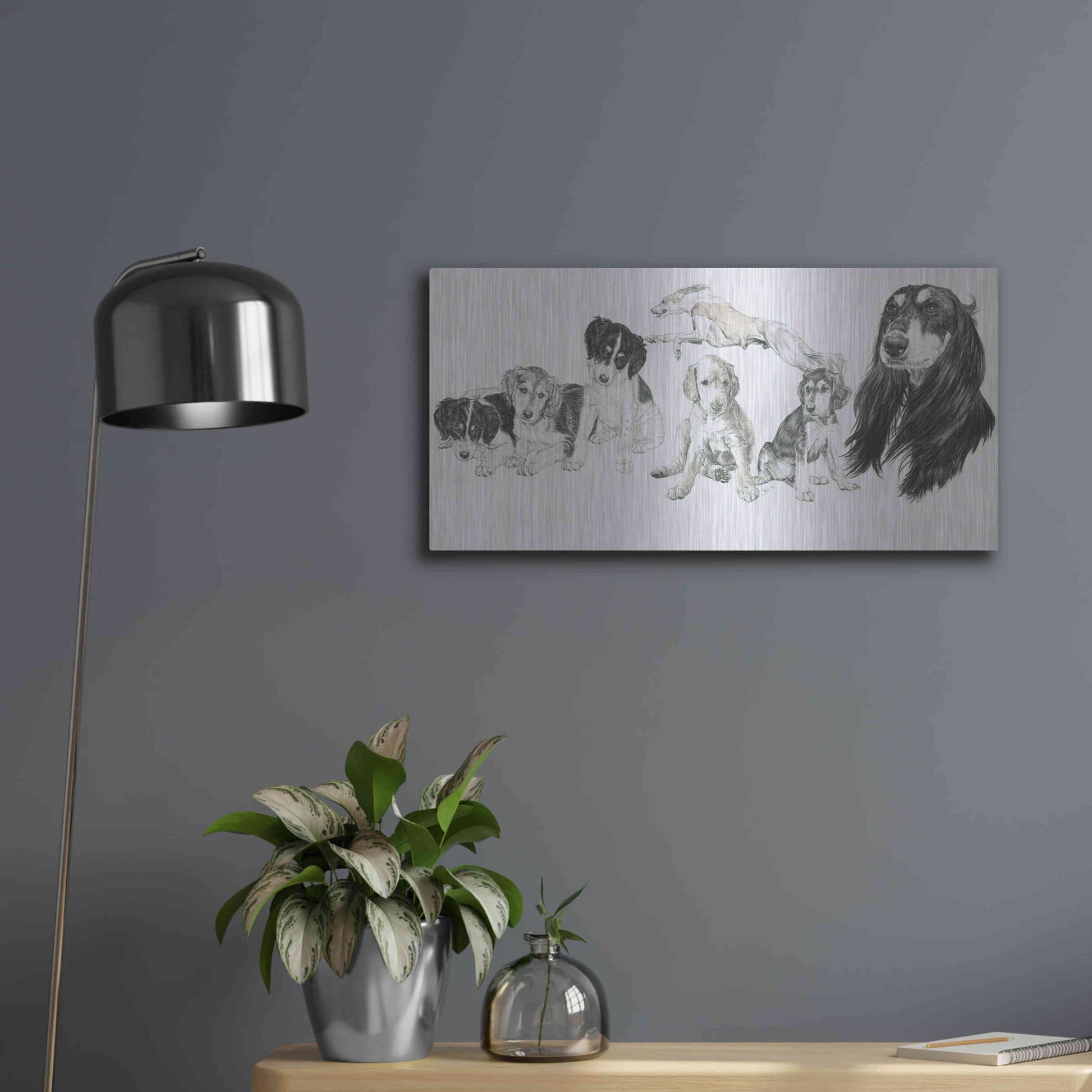 Luxe Metal Art 'Growing Up Saluki' by Barbara Keith, Metal Wall Art,24x12