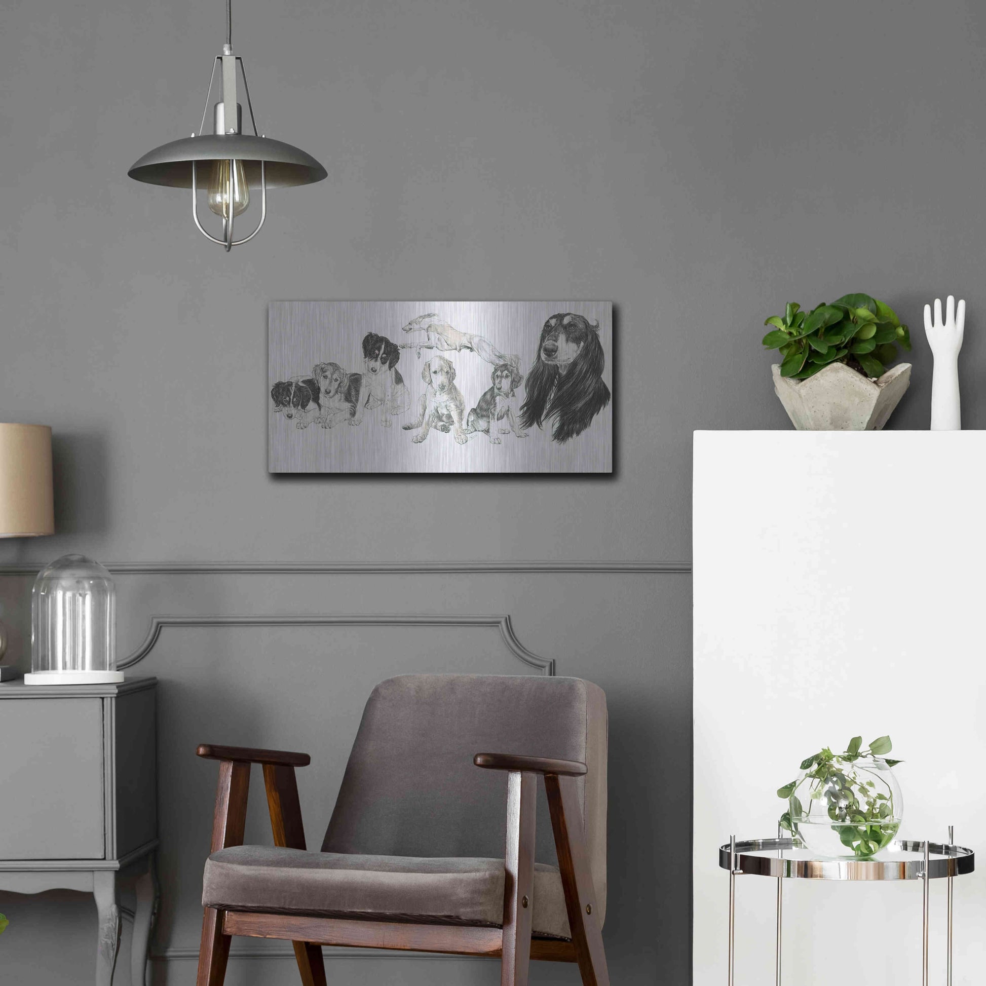 Luxe Metal Art 'Growing Up Saluki' by Barbara Keith, Metal Wall Art,24x12