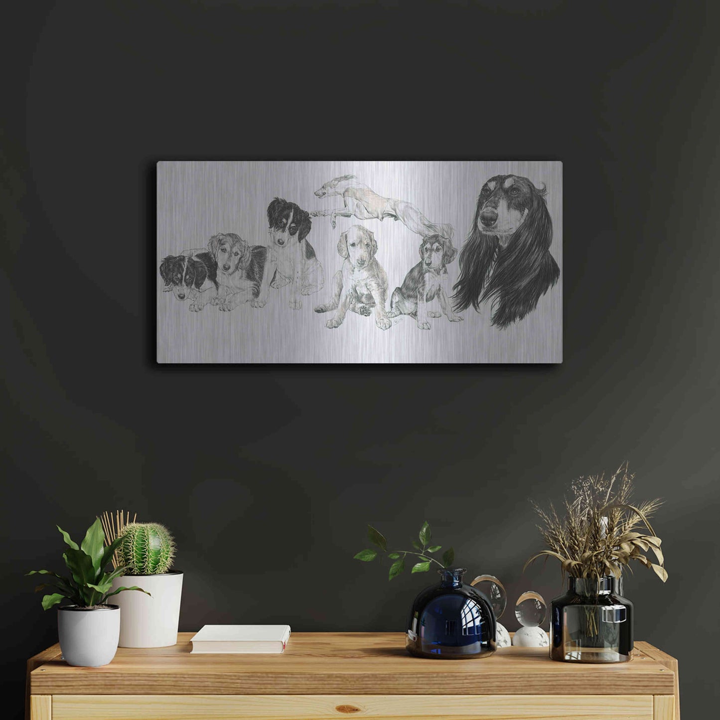 Luxe Metal Art 'Growing Up Saluki' by Barbara Keith, Metal Wall Art,24x12