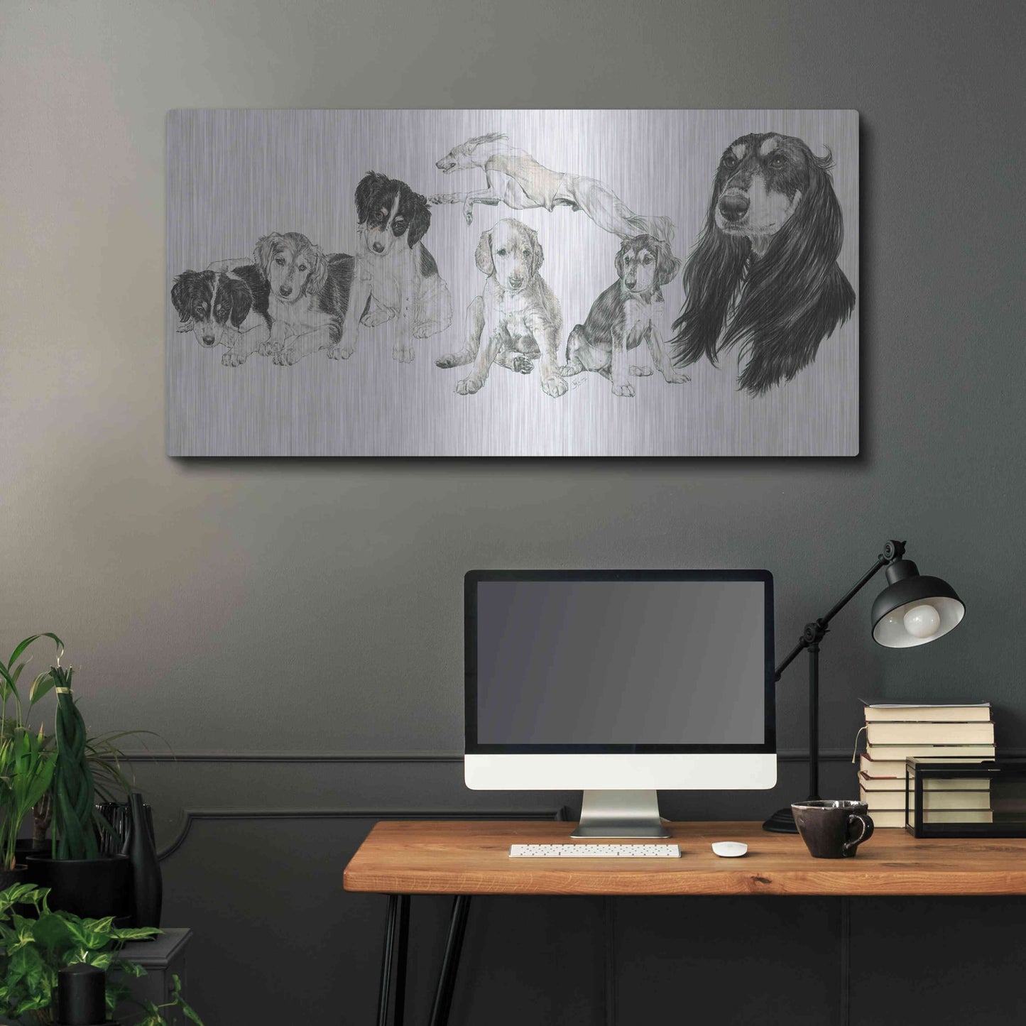 Luxe Metal Art 'Growing Up Saluki' by Barbara Keith, Metal Wall Art,48x24