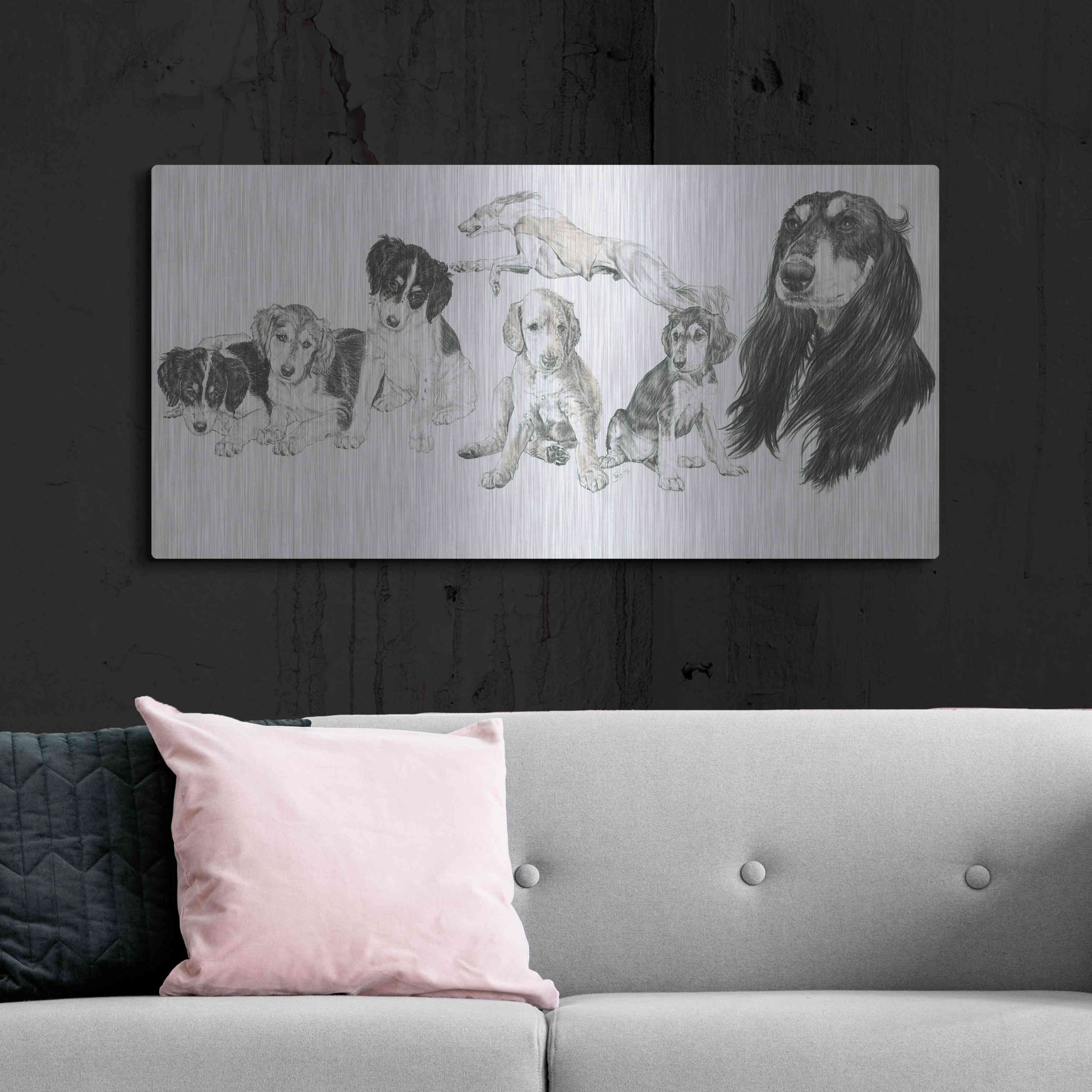 Luxe Metal Art 'Growing Up Saluki' by Barbara Keith, Metal Wall Art,48x24