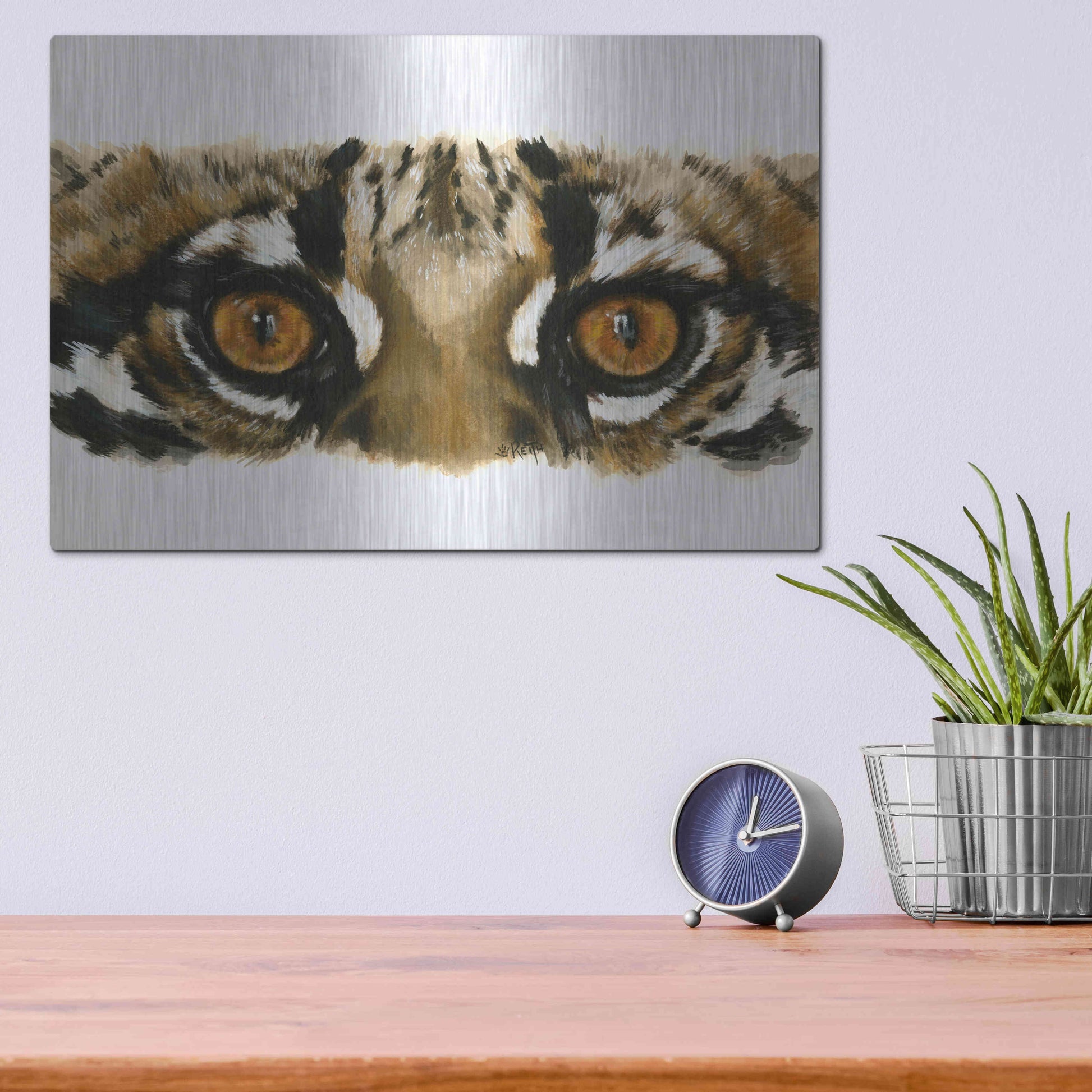 Luxe Metal Art 'Eye Catching Ocelot' by Barbara Keith, Metal Wall Art,16x12