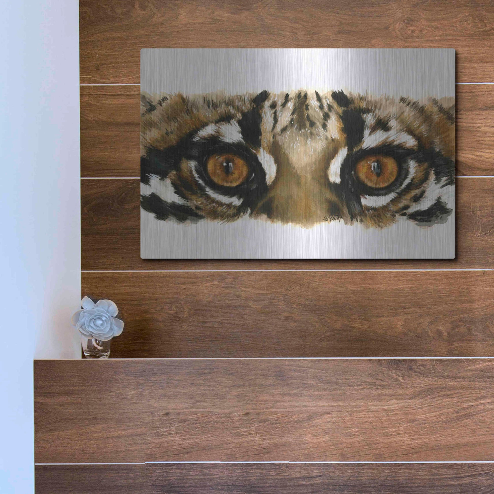 Luxe Metal Art 'Eye Catching Ocelot' by Barbara Keith, Metal Wall Art,16x12