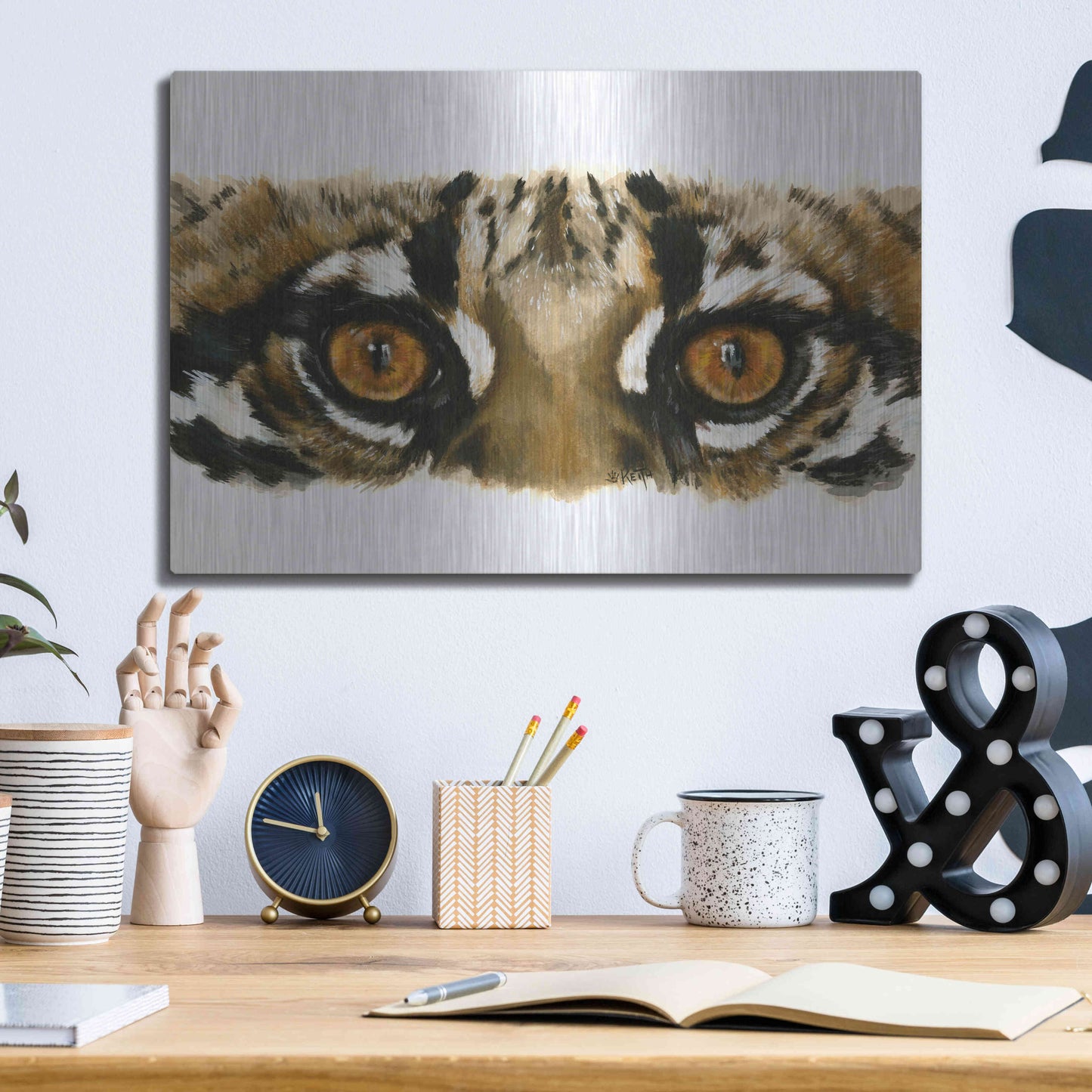 Luxe Metal Art 'Eye Catching Ocelot' by Barbara Keith, Metal Wall Art,16x12