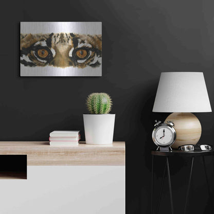 Luxe Metal Art 'Eye Catching Ocelot' by Barbara Keith, Metal Wall Art,24x16