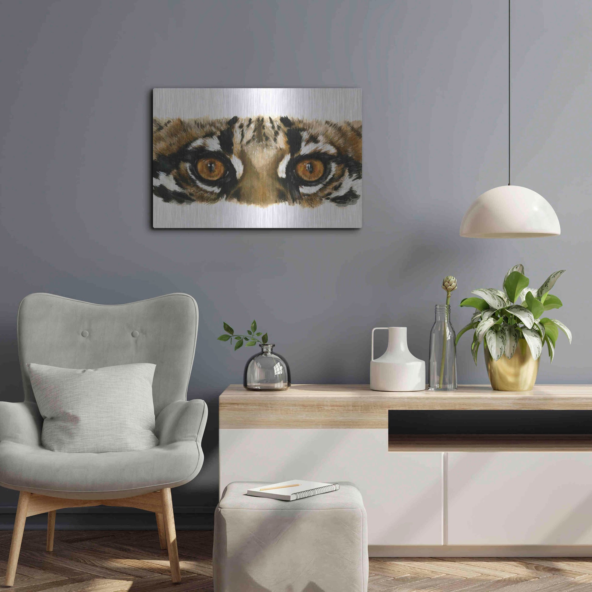 Luxe Metal Art 'Eye Catching Ocelot' by Barbara Keith, Metal Wall Art,24x16