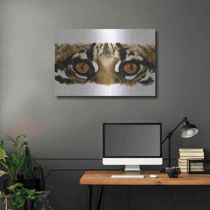 Luxe Metal Art 'Eye Catching Ocelot' by Barbara Keith, Metal Wall Art,36x24