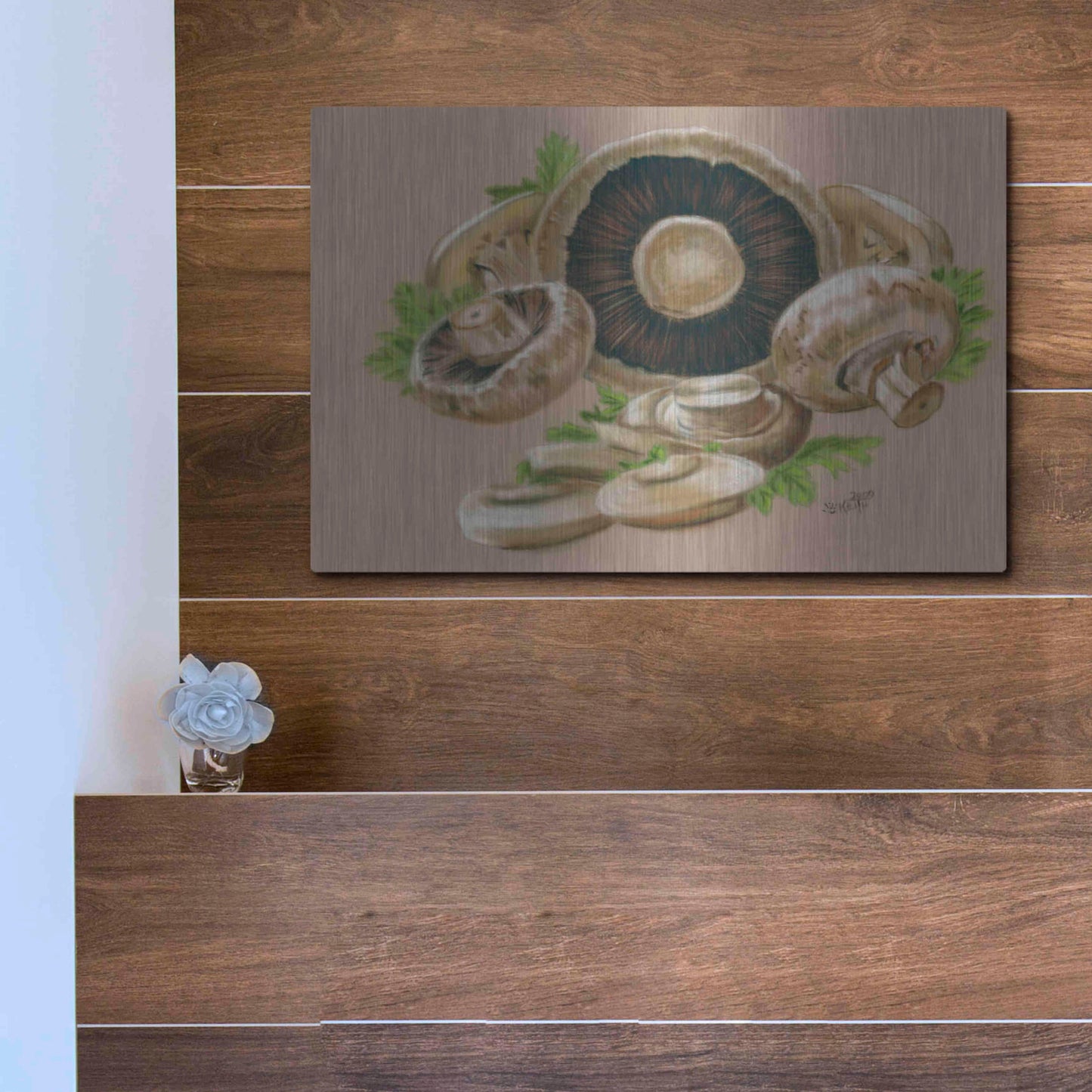 Luxe Metal Art 'Mushrooms' by Barbara Keith, Metal Wall Art,16x12