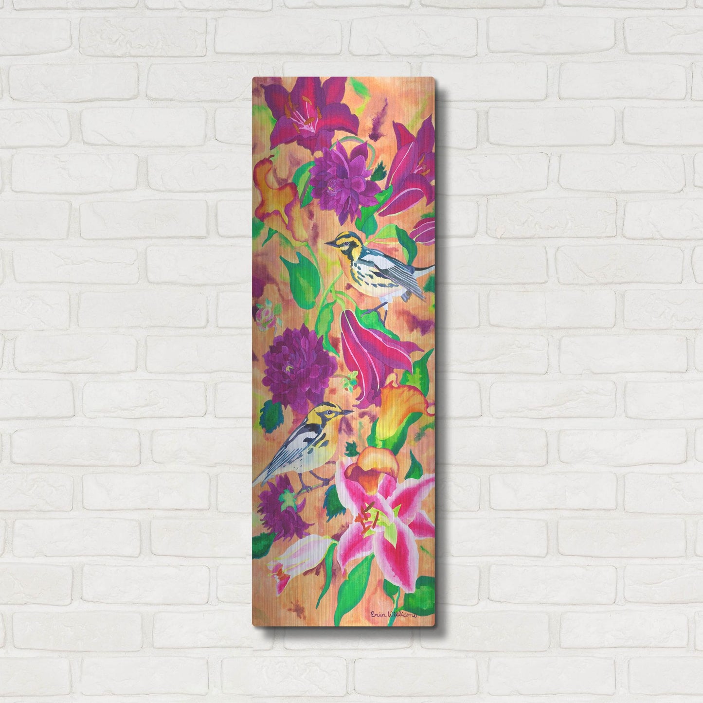 Luxe Metal Art 'Blackburnian Warblers' by Carissa Luminess, Metal Wall Art,12x36