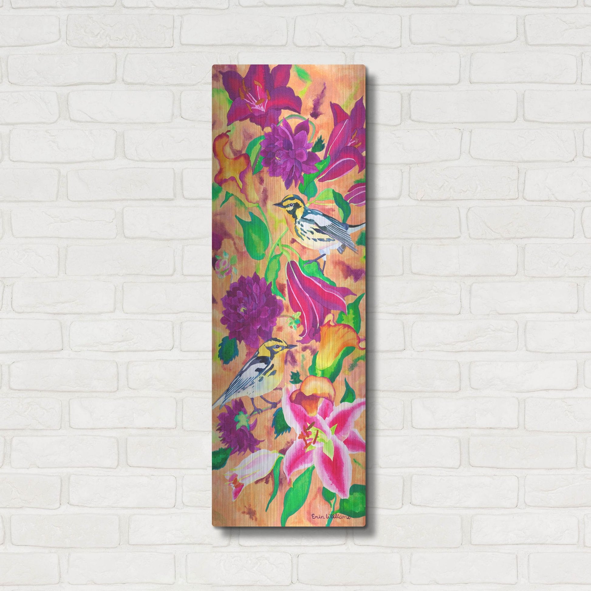 Luxe Metal Art 'Blackburnian Warblers' by Carissa Luminess, Metal Wall Art,12x36