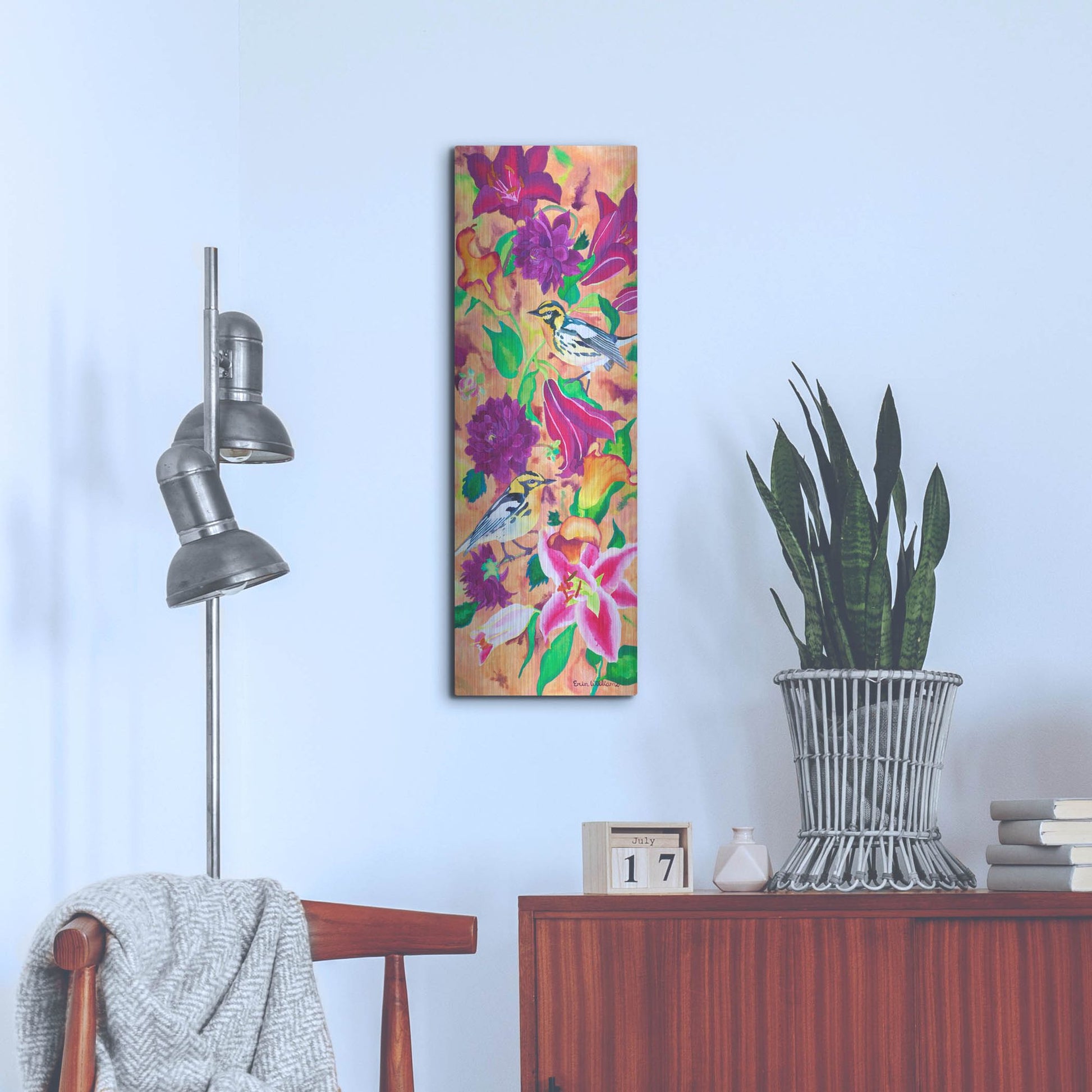 Luxe Metal Art 'Blackburnian Warblers' by Carissa Luminess, Metal Wall Art,12x36