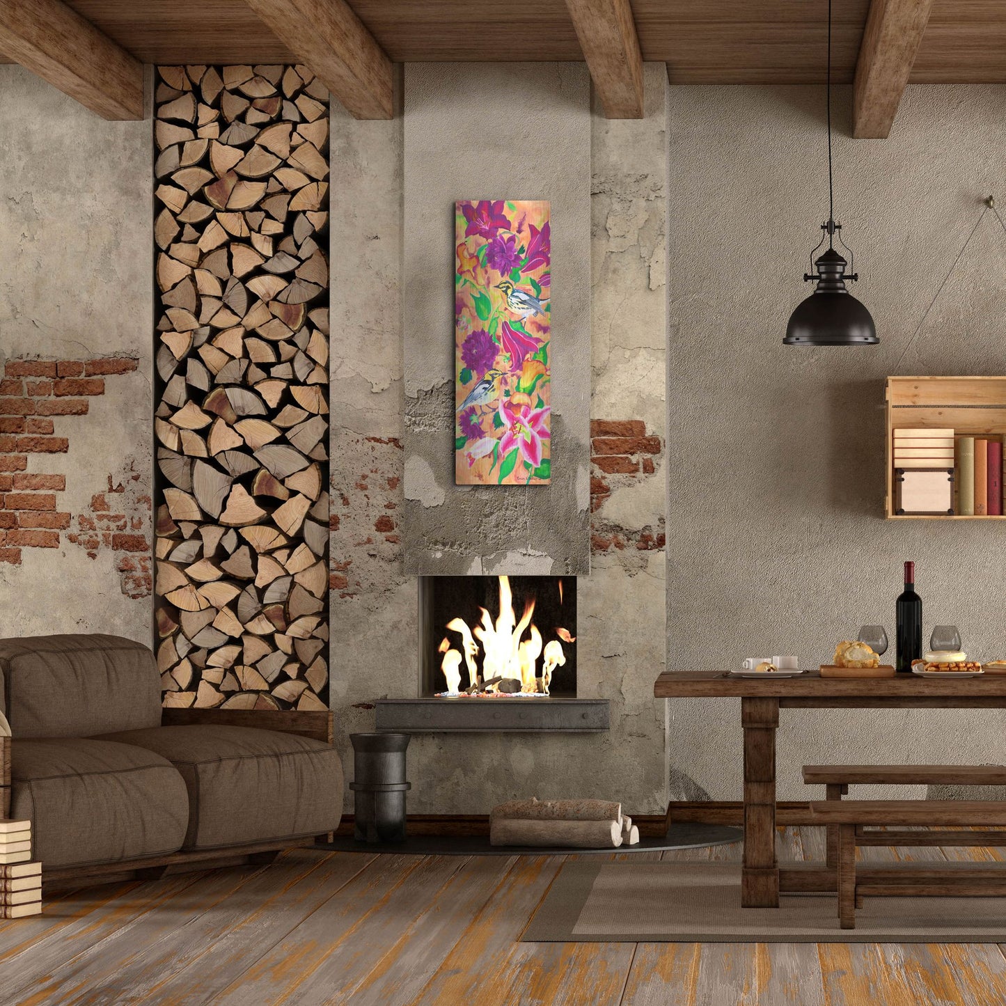 Luxe Metal Art 'Blackburnian Warblers' by Carissa Luminess, Metal Wall Art,16x48