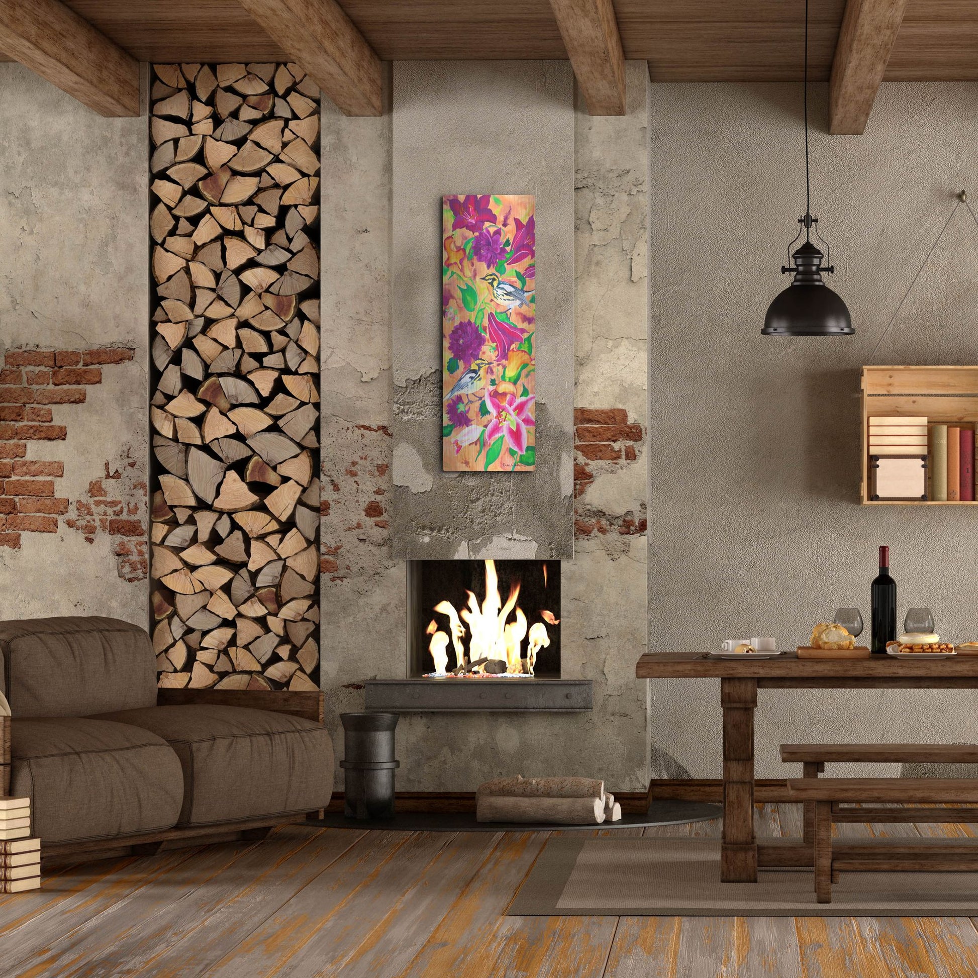 Luxe Metal Art 'Blackburnian Warblers' by Carissa Luminess, Metal Wall Art,16x48