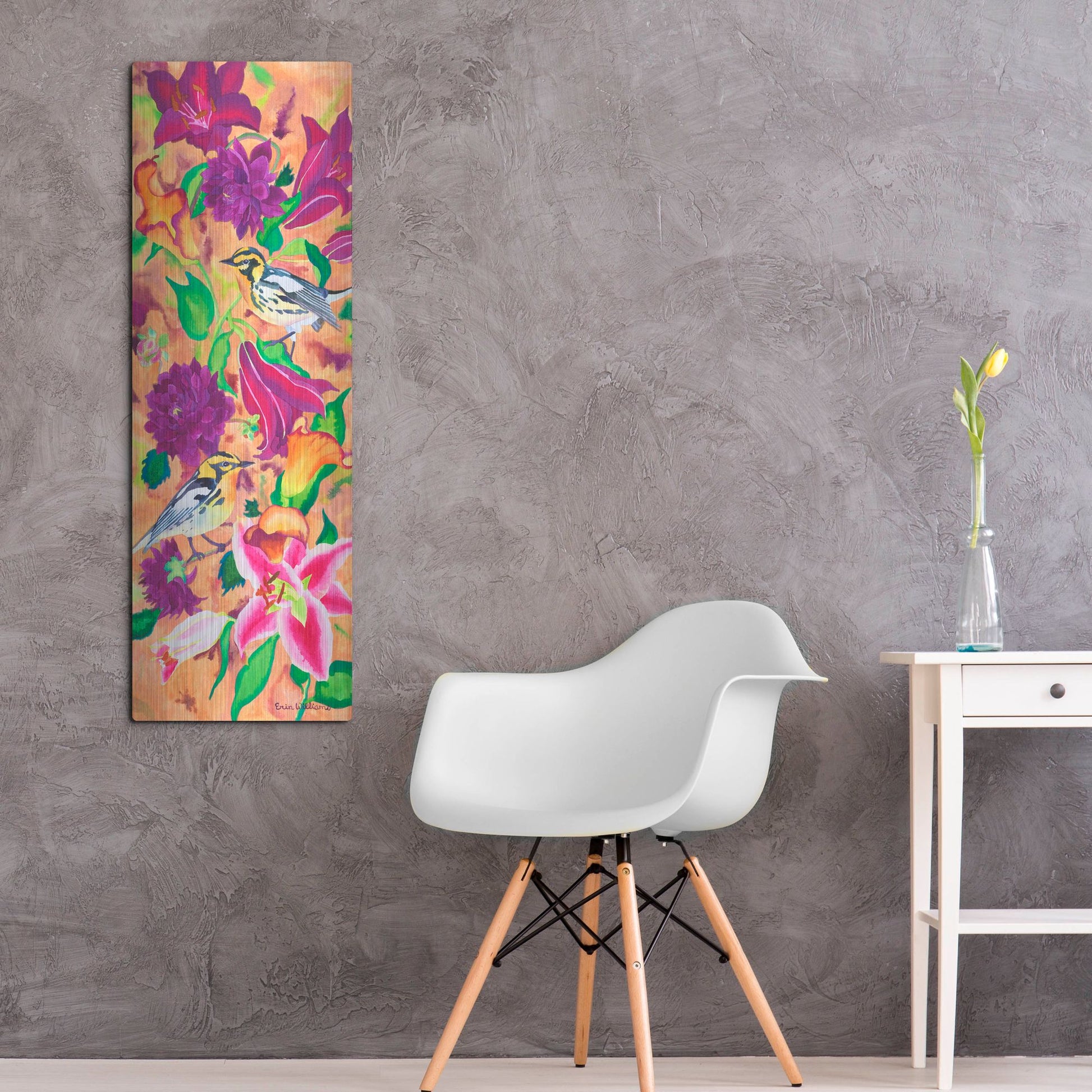 Luxe Metal Art 'Blackburnian Warblers' by Carissa Luminess, Metal Wall Art,16x48