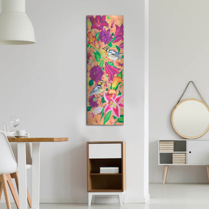 Luxe Metal Art 'Blackburnian Warblers' by Carissa Luminess, Metal Wall Art,16x48