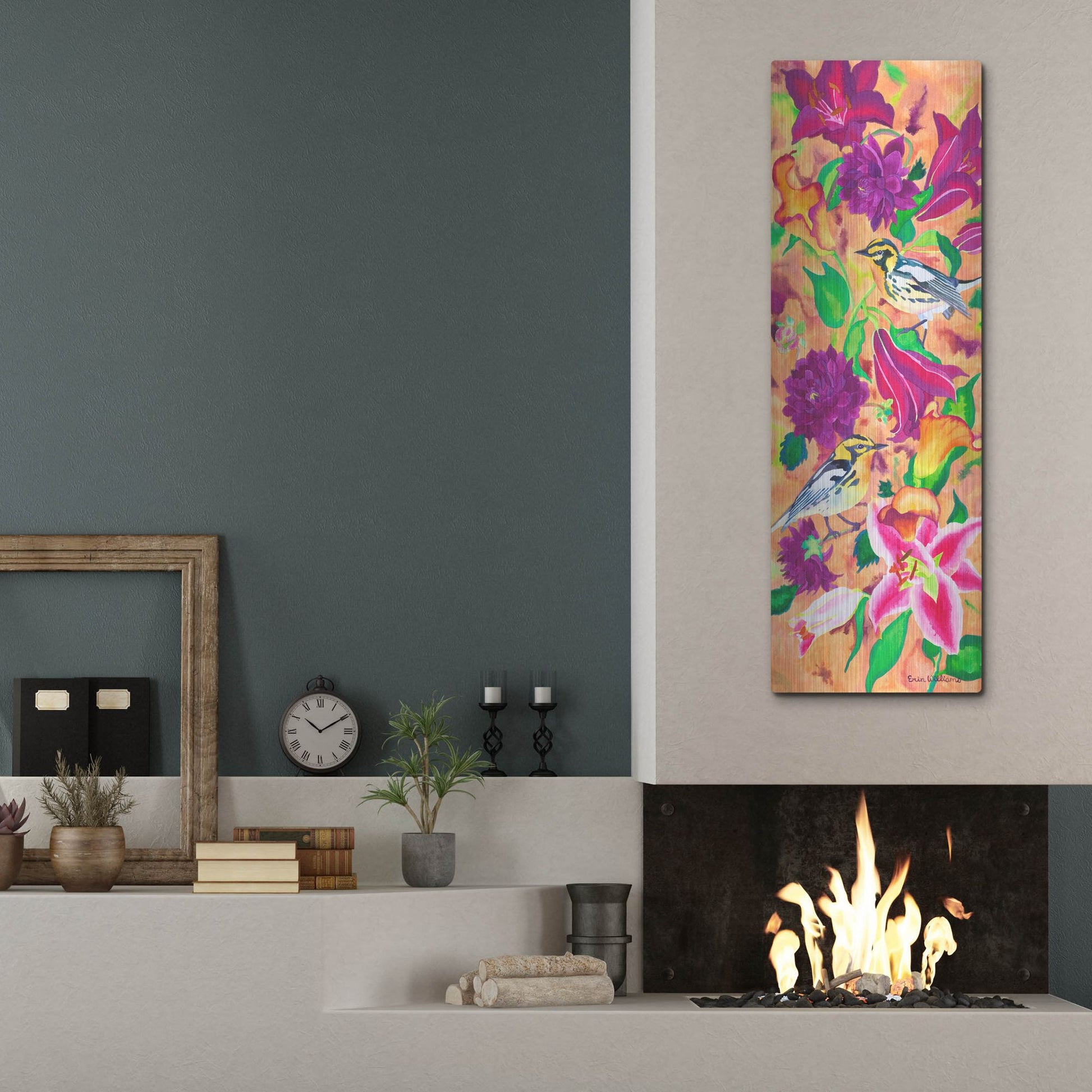 Luxe Metal Art 'Blackburnian Warblers' by Carissa Luminess, Metal Wall Art,16x48