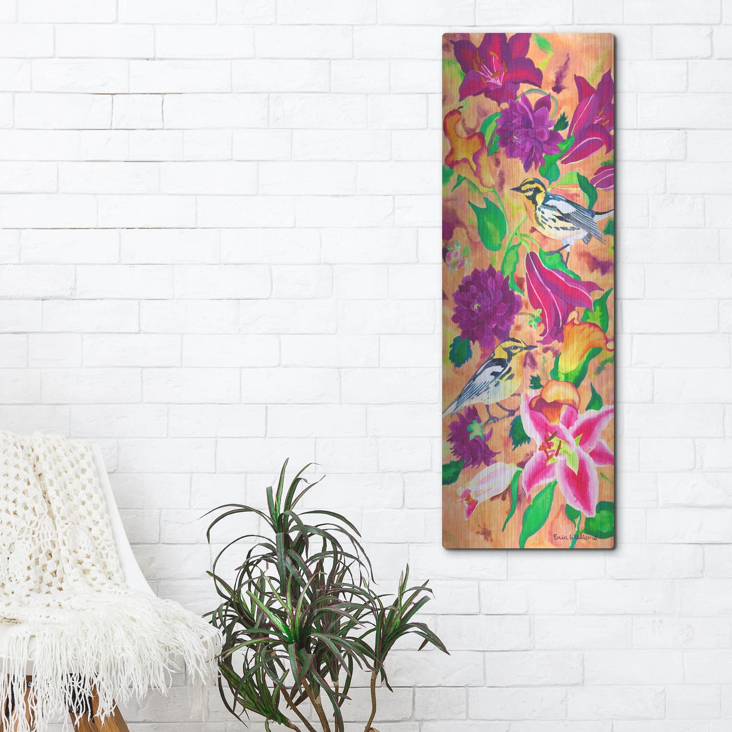 Luxe Metal Art 'Blackburnian Warblers' by Carissa Luminess, Metal Wall Art,16x48