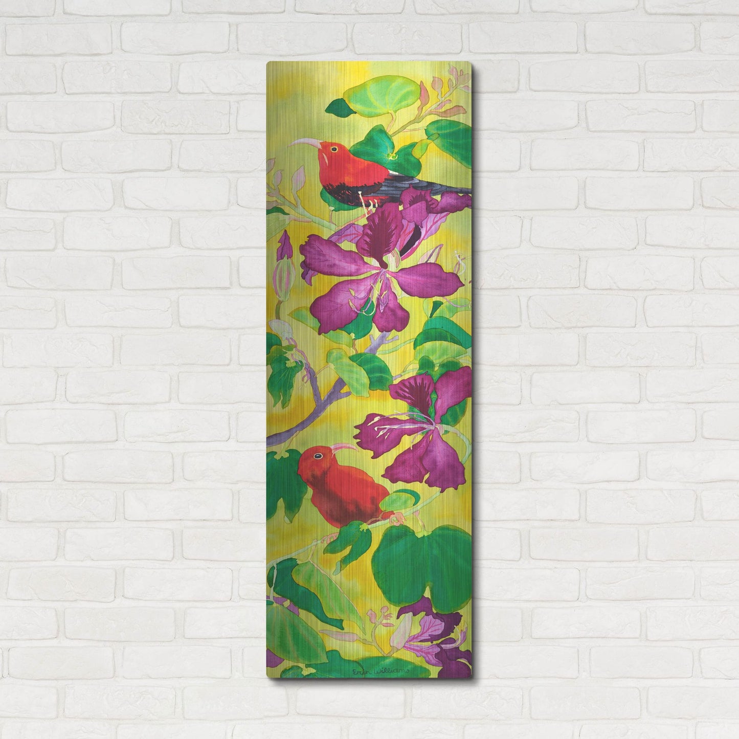 Luxe Metal Art 'Iiwis in Orchid Tree' by Carissa Luminess, Metal Wall Art,16x48