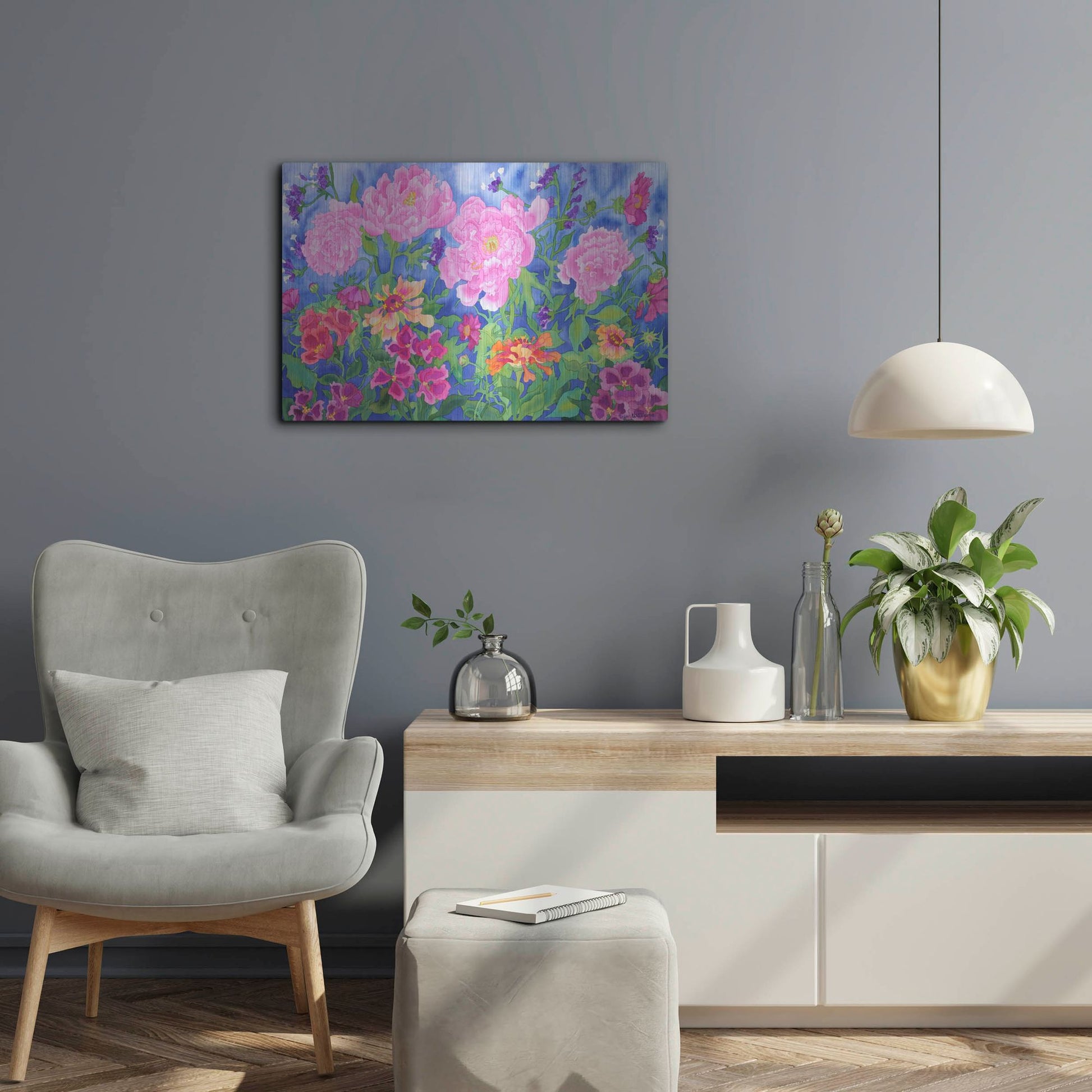 Luxe Metal Art 'Peony Magic' by Carissa Luminess, Metal Wall Art,24x16