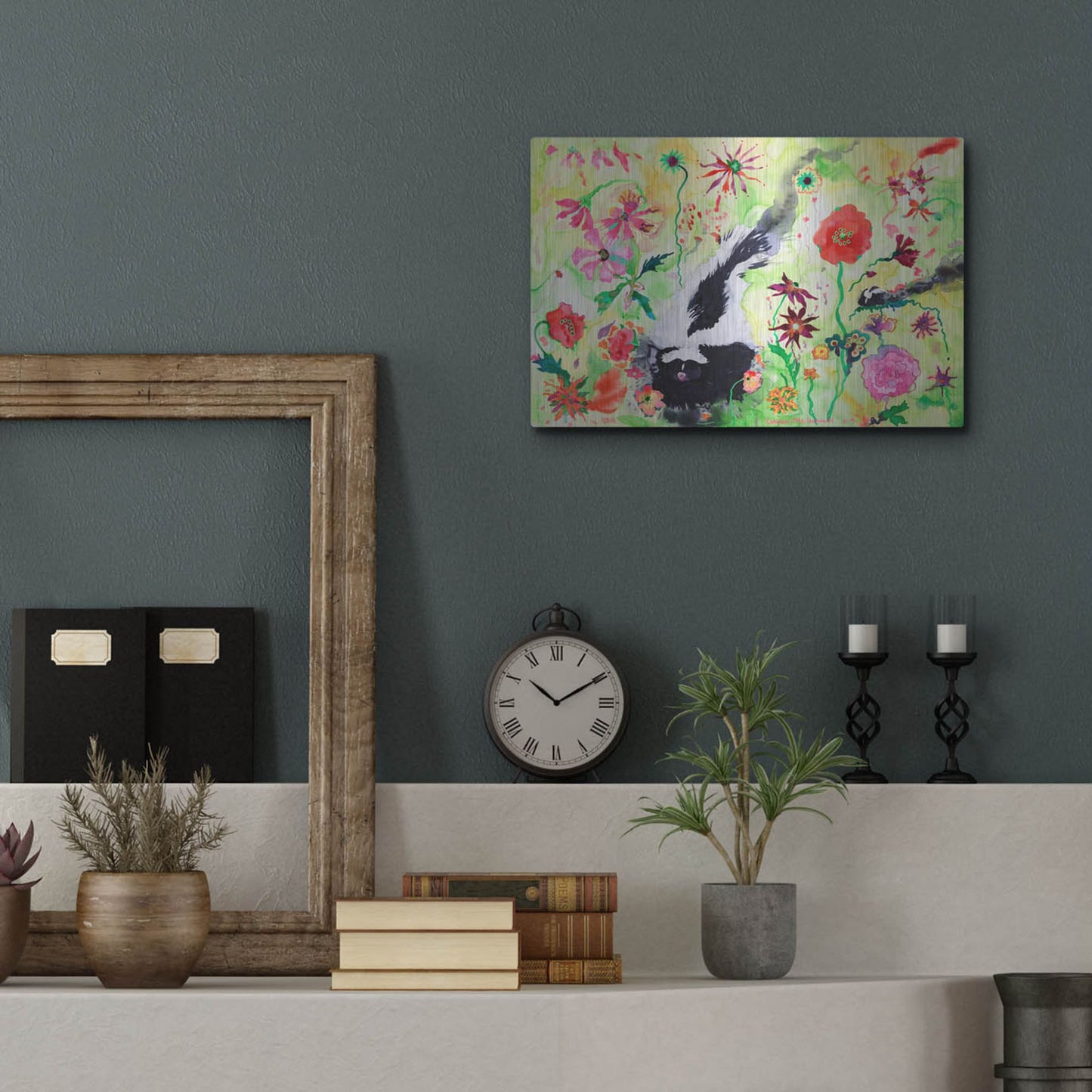 Luxe Metal Art 'Skunk' by Carissa Luminess, Metal Wall Art,16x12