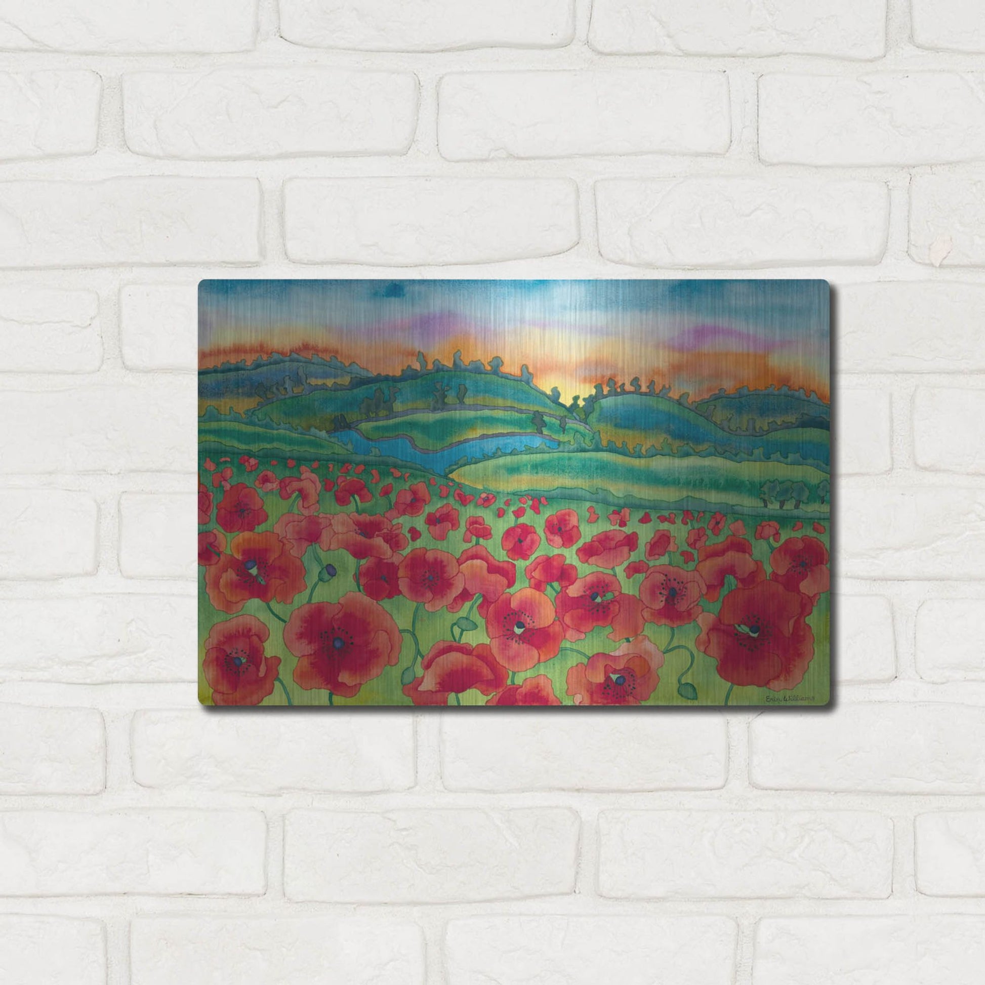 Luxe Metal Art 'Magical Poppy Field' by Carissa Luminess, Metal Wall Art,16x12