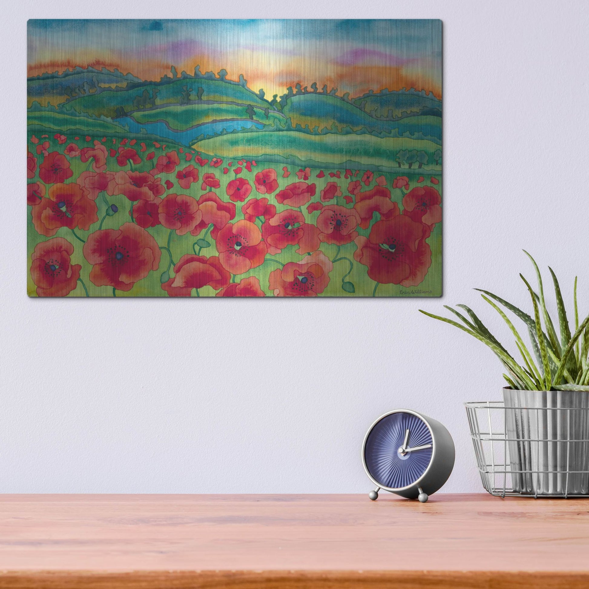 Luxe Metal Art 'Magical Poppy Field' by Carissa Luminess, Metal Wall Art,16x12